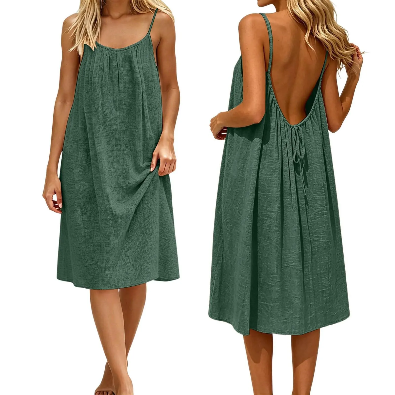 Generico Vestito Lungo Estivo Donna Senza Maniche Verde Scuro - immagine 1