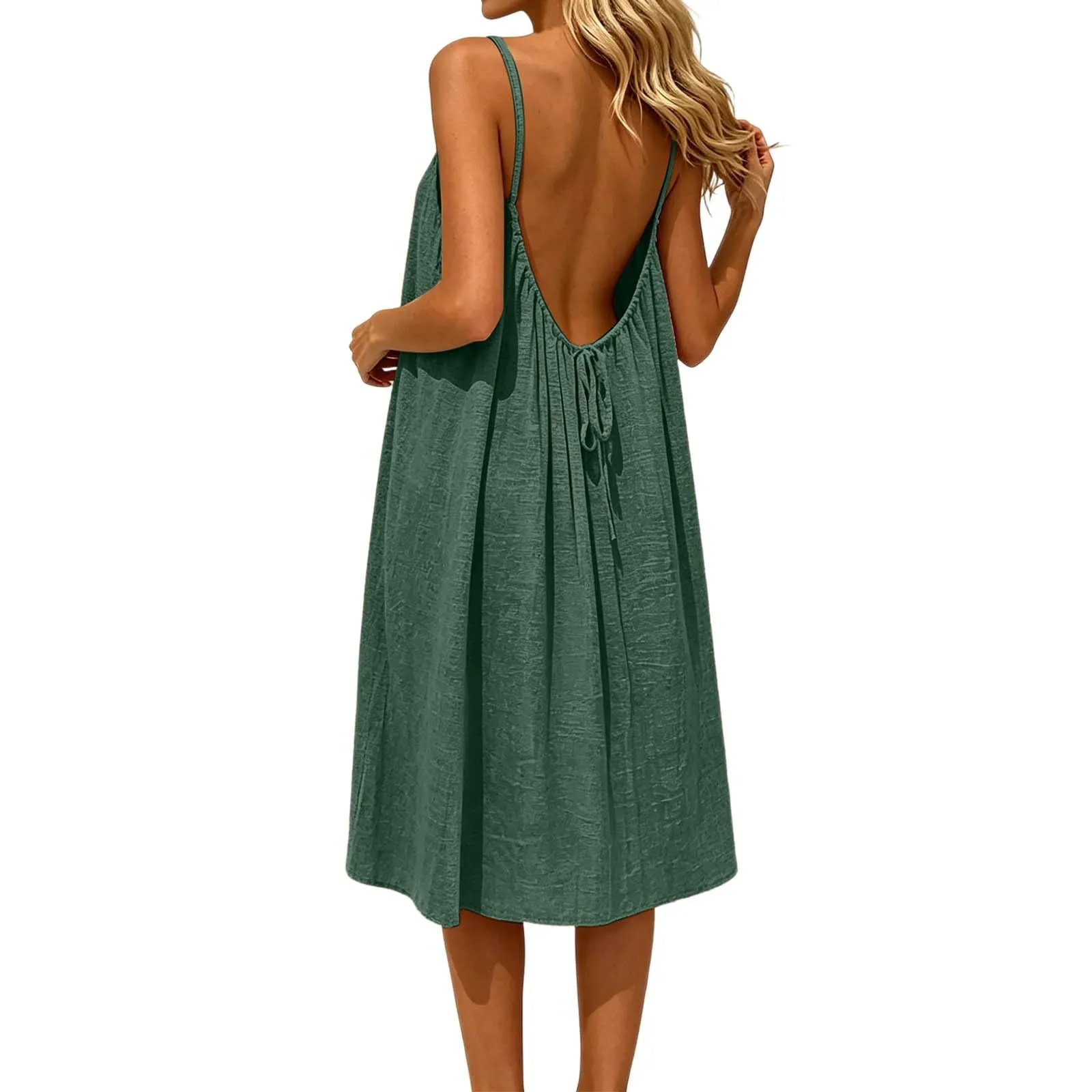 Generico Vestito Lungo Estivo Donna Senza Maniche Verde Scuro - immagine 6