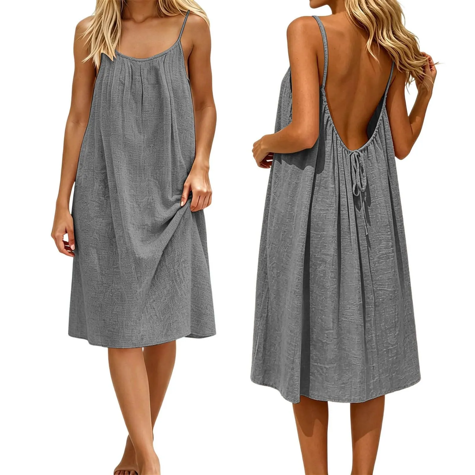 Generico Vestito Lungo Estivo Donna Senza Maniche, Grigio Scuro - immagine 1