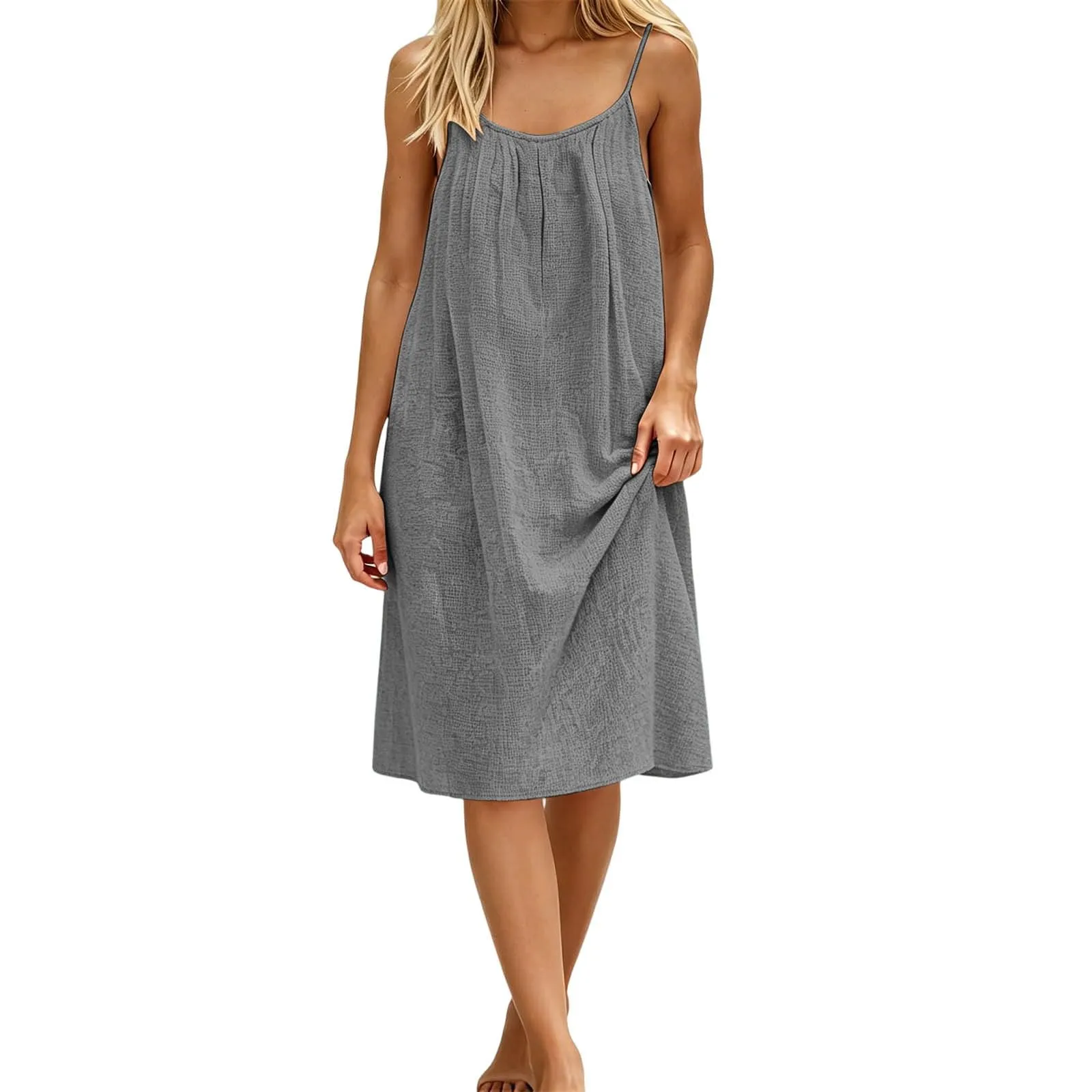 Generico Vestito Lungo Estivo Donna Senza Maniche, Grigio Scuro - immagine 6