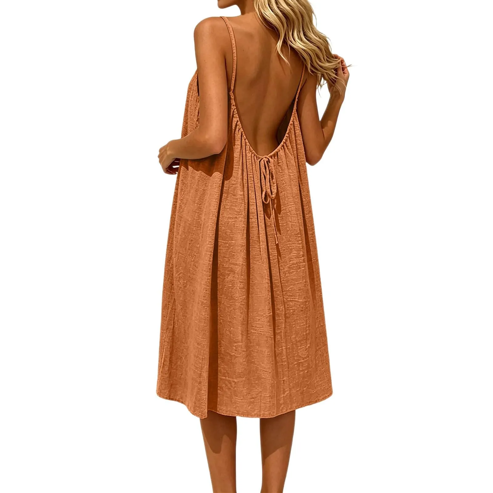 Generico Vestito Lungo Estivo Donna Senza Maniche, Oro - immagine 6
