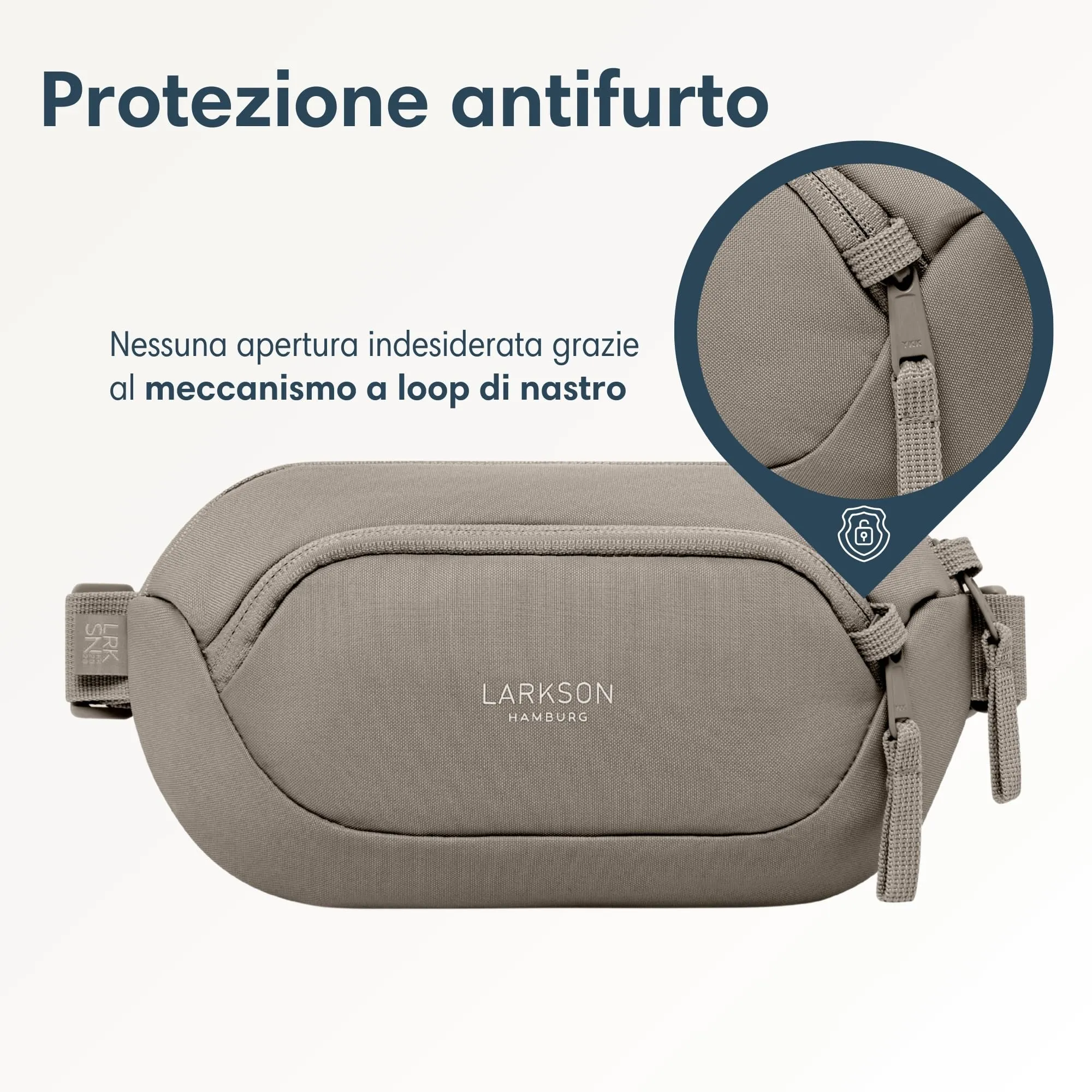 Larkson Helge Marsupio Borsa a Tracolla Grigio con Blocco RFID e Passanti Antifurto - immagine 4