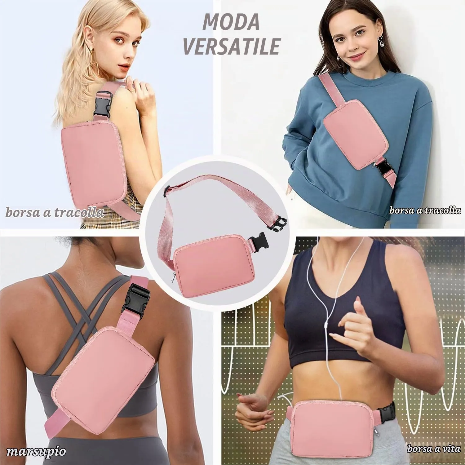 Favuit Marsupio Unisex Sportivo Regolabile, Rosa, Taglia Unica - immagine 4