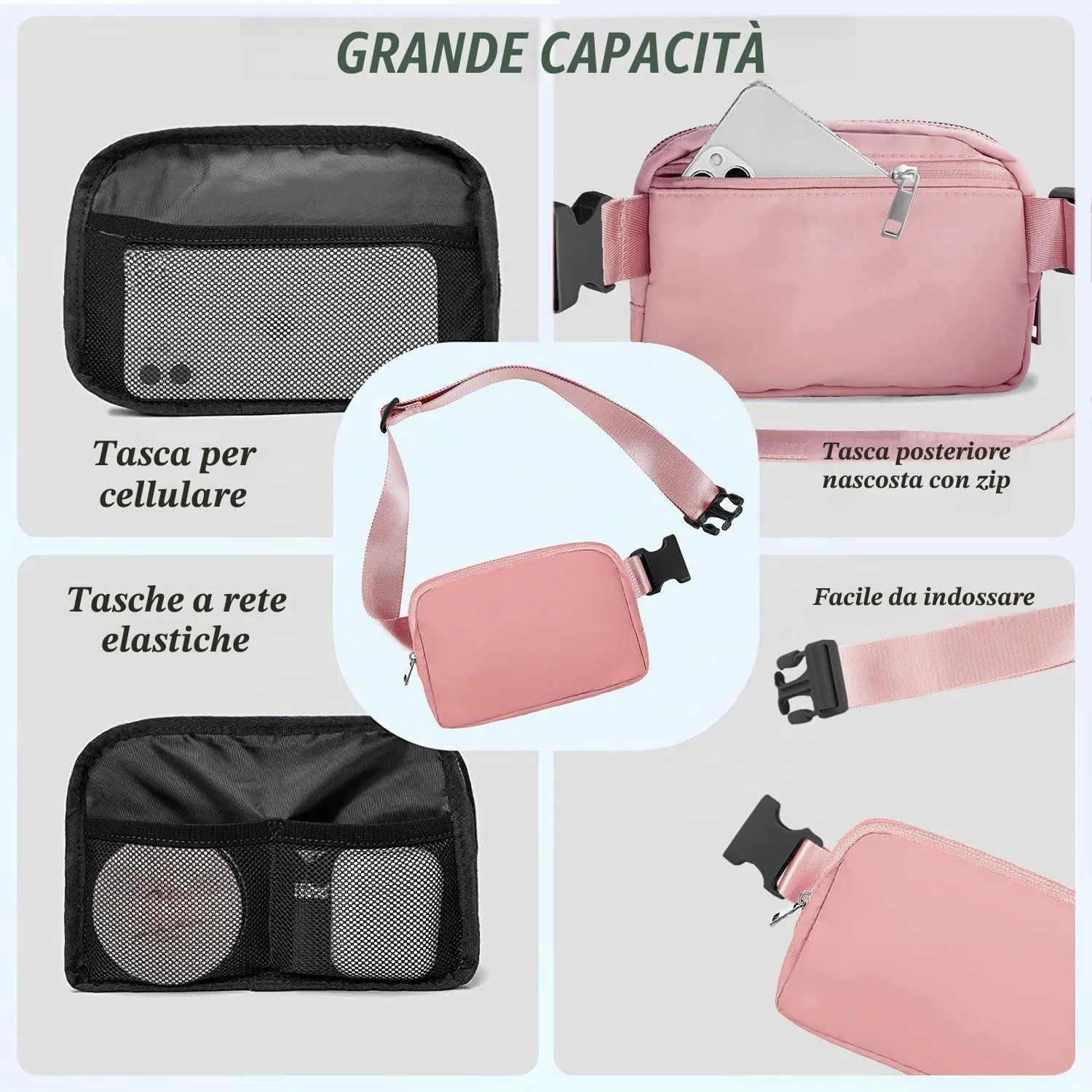Favuit Marsupio Unisex Sportivo Regolabile, Rosa, Taglia Unica - immagine 6