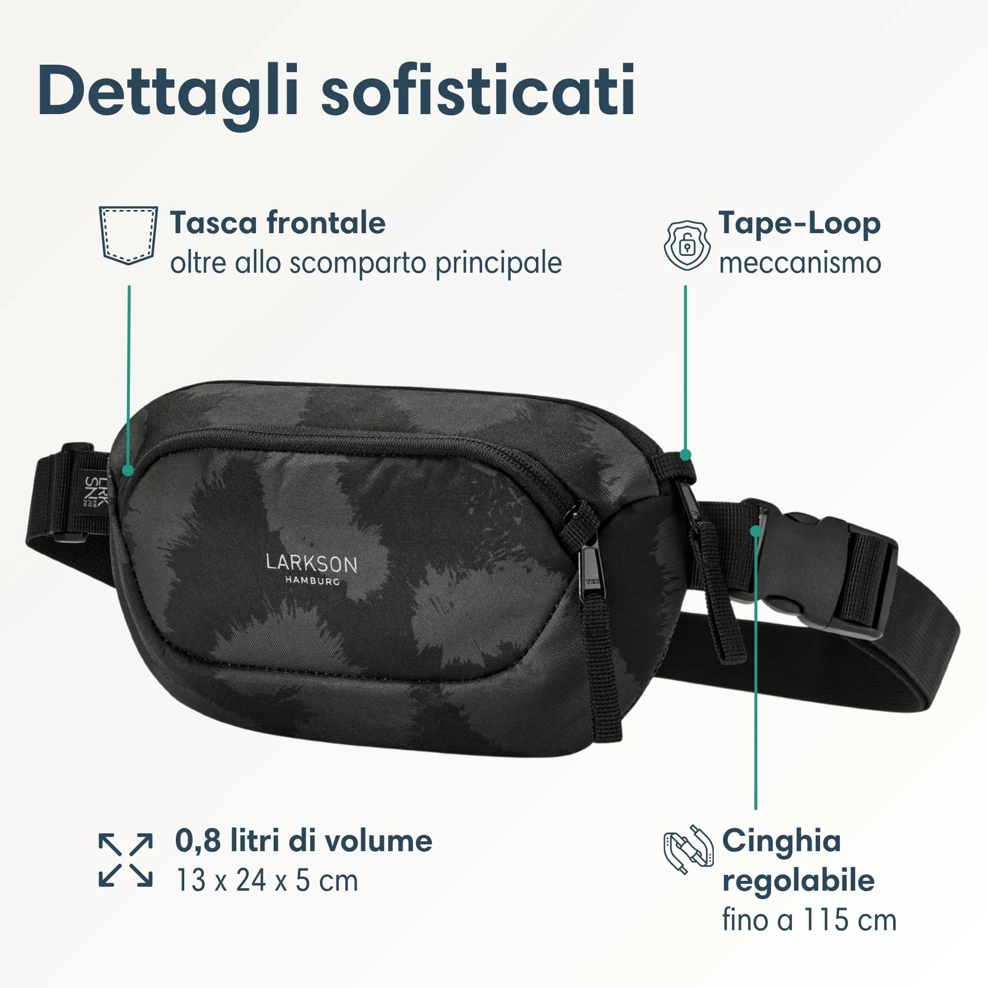 Larkson Helge Marsupio Borsa a Tracolla Grigio Leo con Blocco RFID e Antifurto - immagine 3