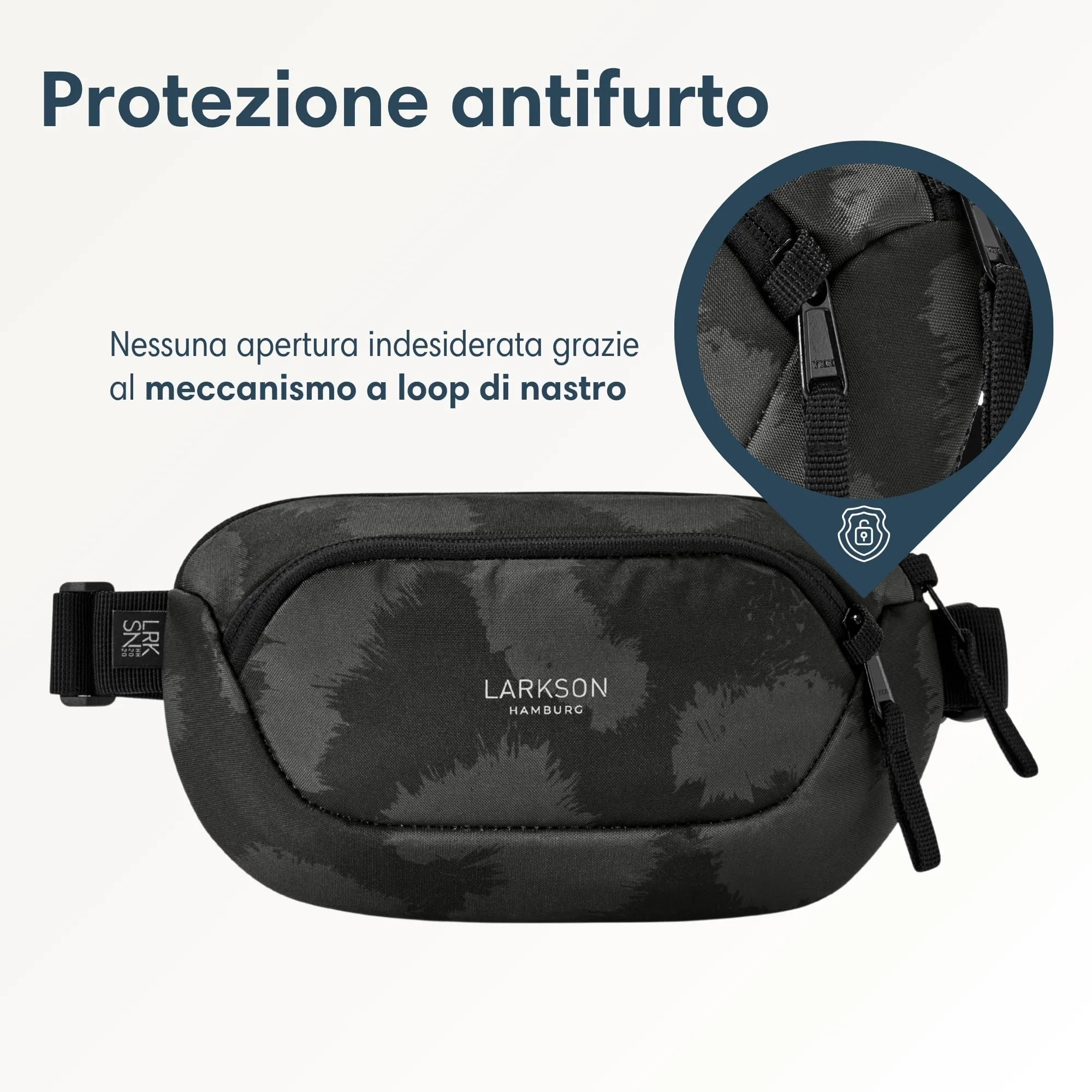 Larkson Helge Marsupio Borsa a Tracolla Grigio Leo con Blocco RFID e Antifurto - immagine 4