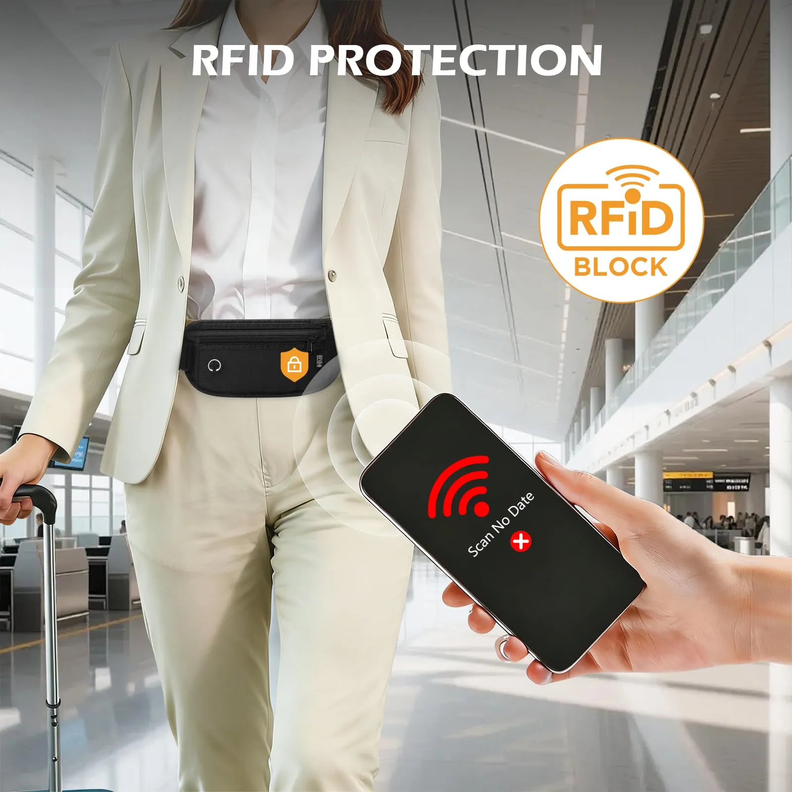 VINATO Marsupio Antifurto RFID Impermeabile, Nero, 24×13 cm - immagine 5