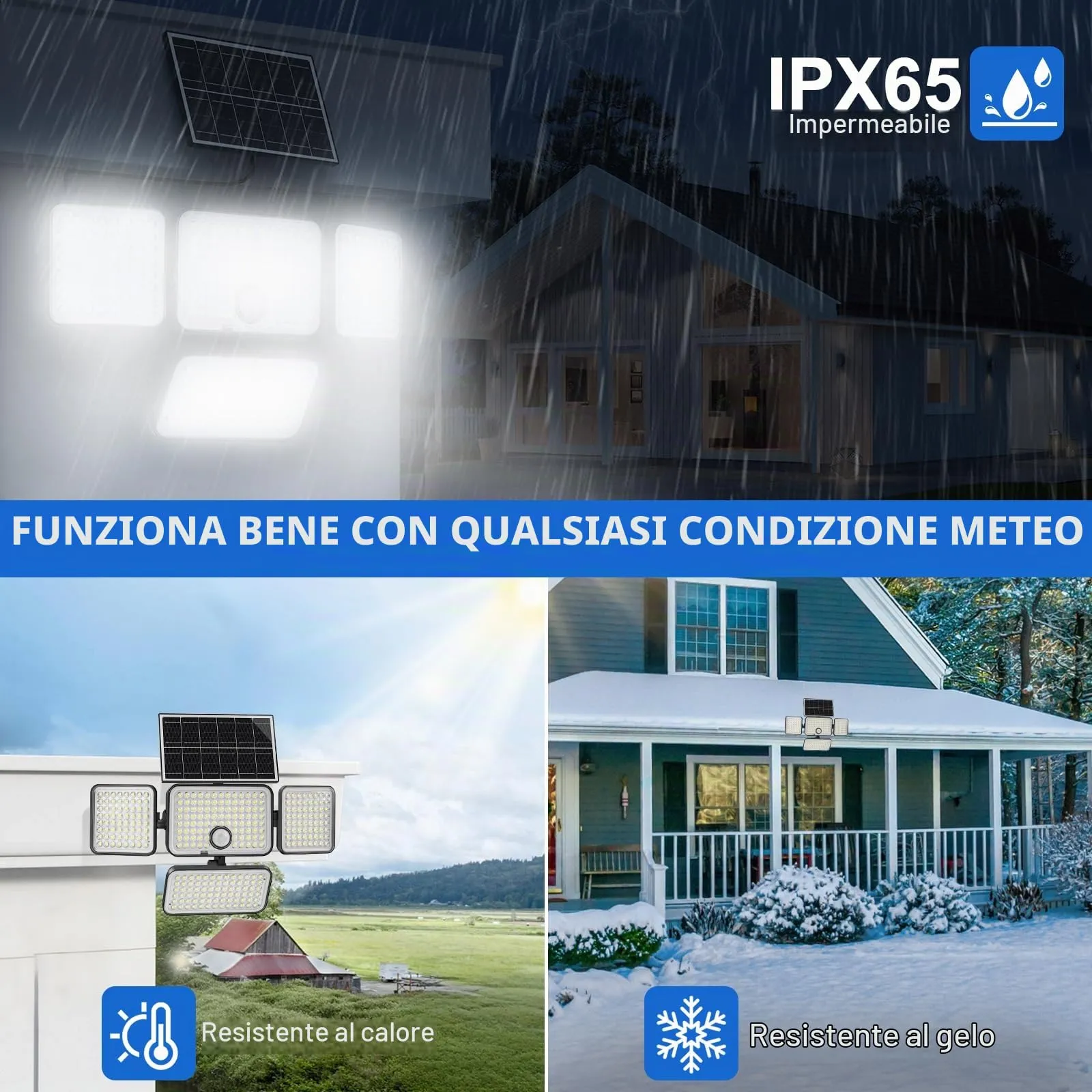 Realky Luce Solare LED Esterno con Sensore di Movimento, 301 LED, 3000mAh, IP65 Impermeabile, 4 Teste, Bianco Freddo - immagine 5