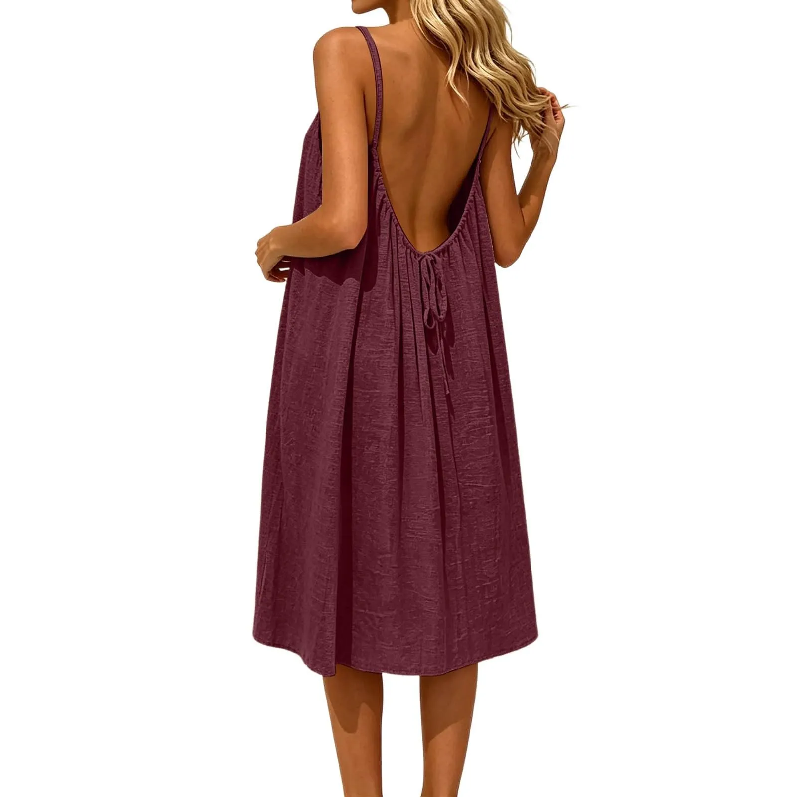 Generico Vestito Lungo Estivo Donna Senza Maniche, Vino - immagine 5