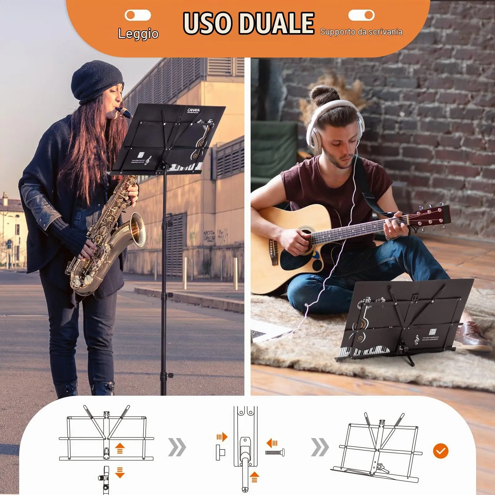 CAHAYA 2-in-1 Leggio Spartiti Musicali e Supporto da Tavolo, Altezza Regolabile 70-170cm con Borsa di Trasporto, Versione Superiore CY0305 - immagine 5