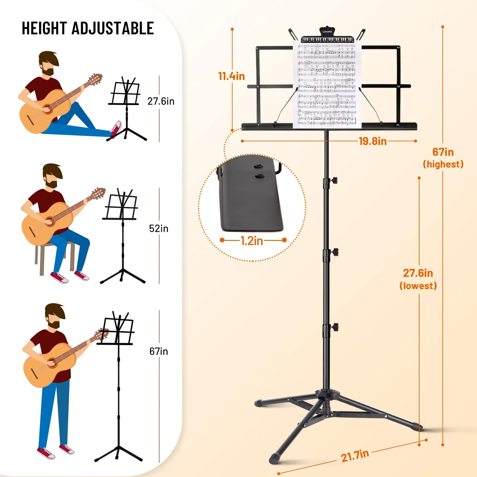 CAHAYA 2-in-1 Leggio Spartiti Musicali e Supporto da Tavolo, Altezza Regolabile 70-170cm con Borsa di Trasporto, Versione Superiore CY0305 - immagine 6