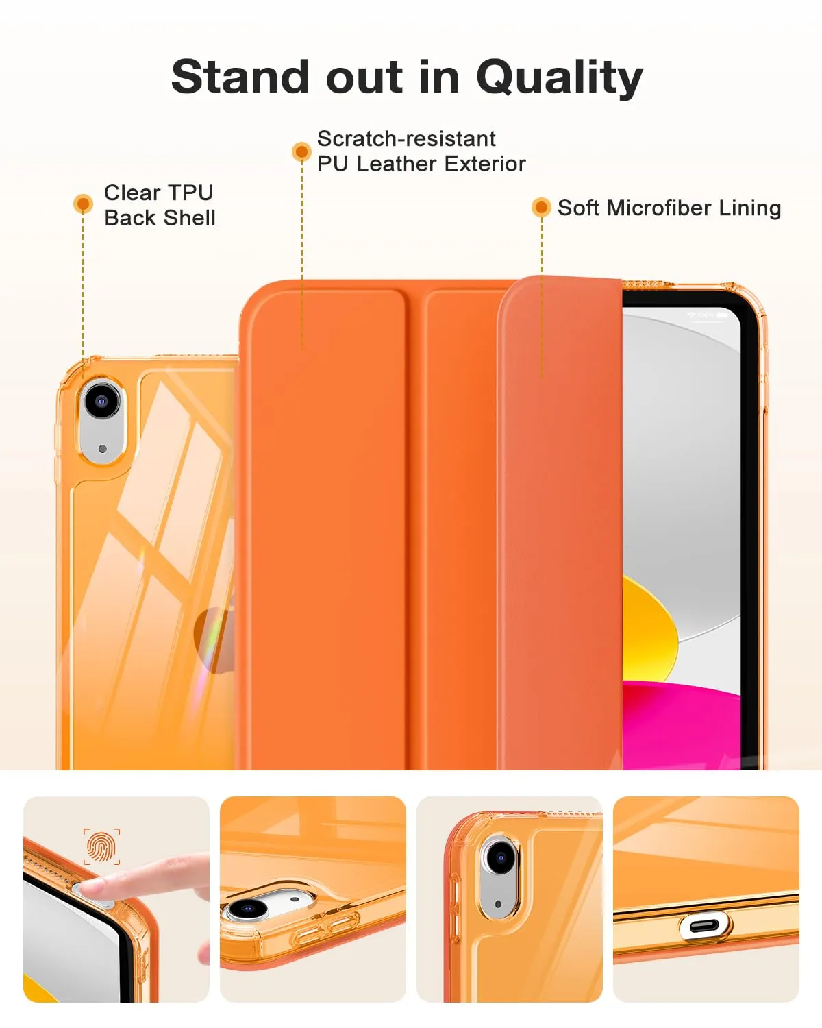 MoKo Cover per iPad 11ª Gen 11" e iPad 10ª Gen 10,9", Arancione - immagine 6