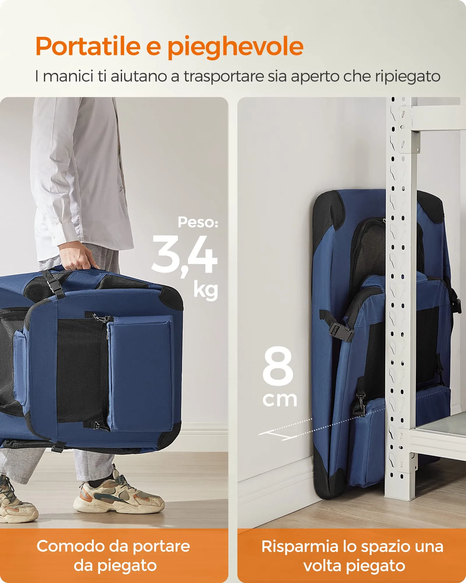 Feandrea Trasportino per Cane, Gabbia Pieghevole, L (70 x 52 x 52 cm), Blu Scuro PDC70Z - immagine 4