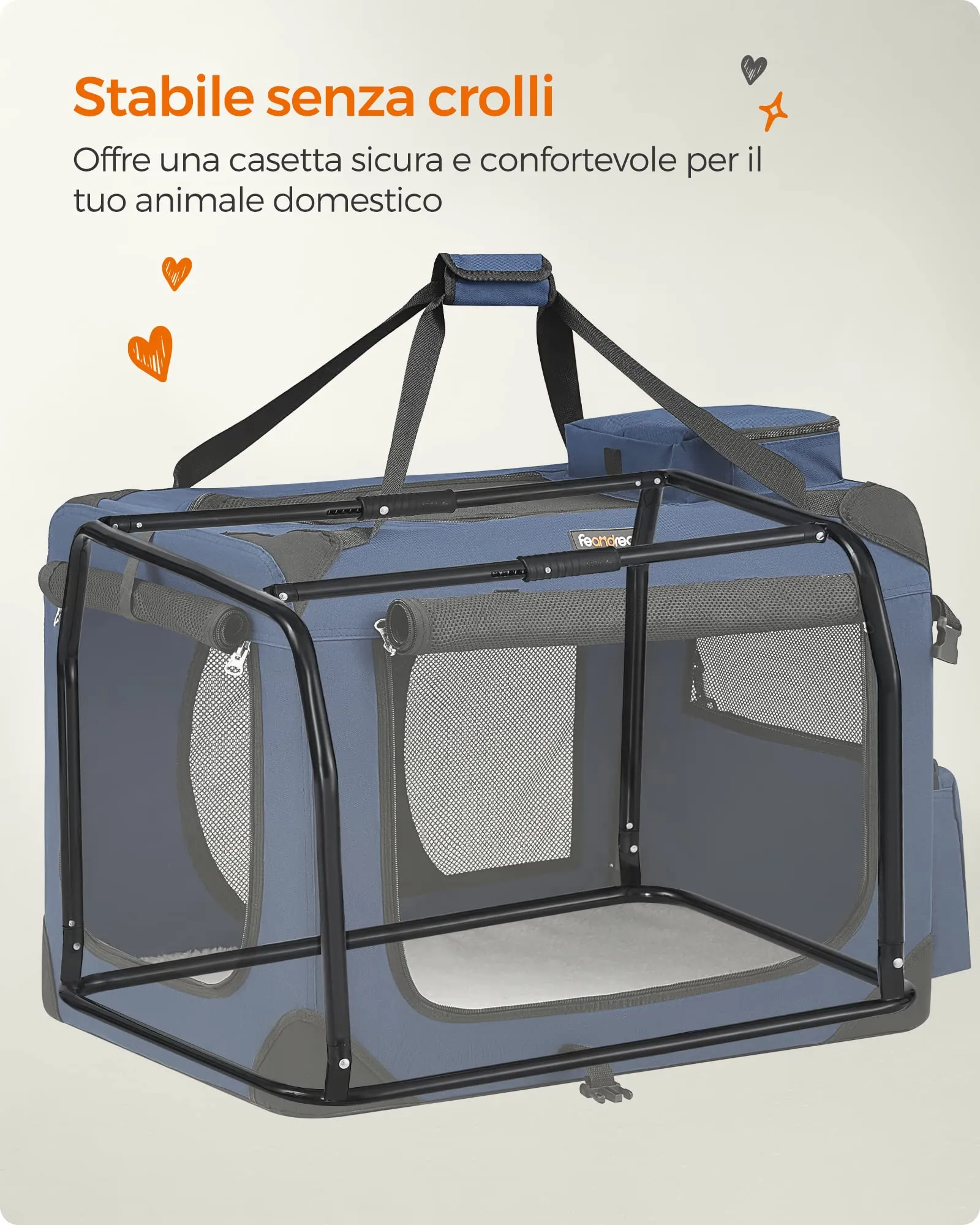 Feandrea Trasportino per Cane, Gabbia Pieghevole, L (70 x 52 x 52 cm), Blu Scuro PDC70Z - immagine 7