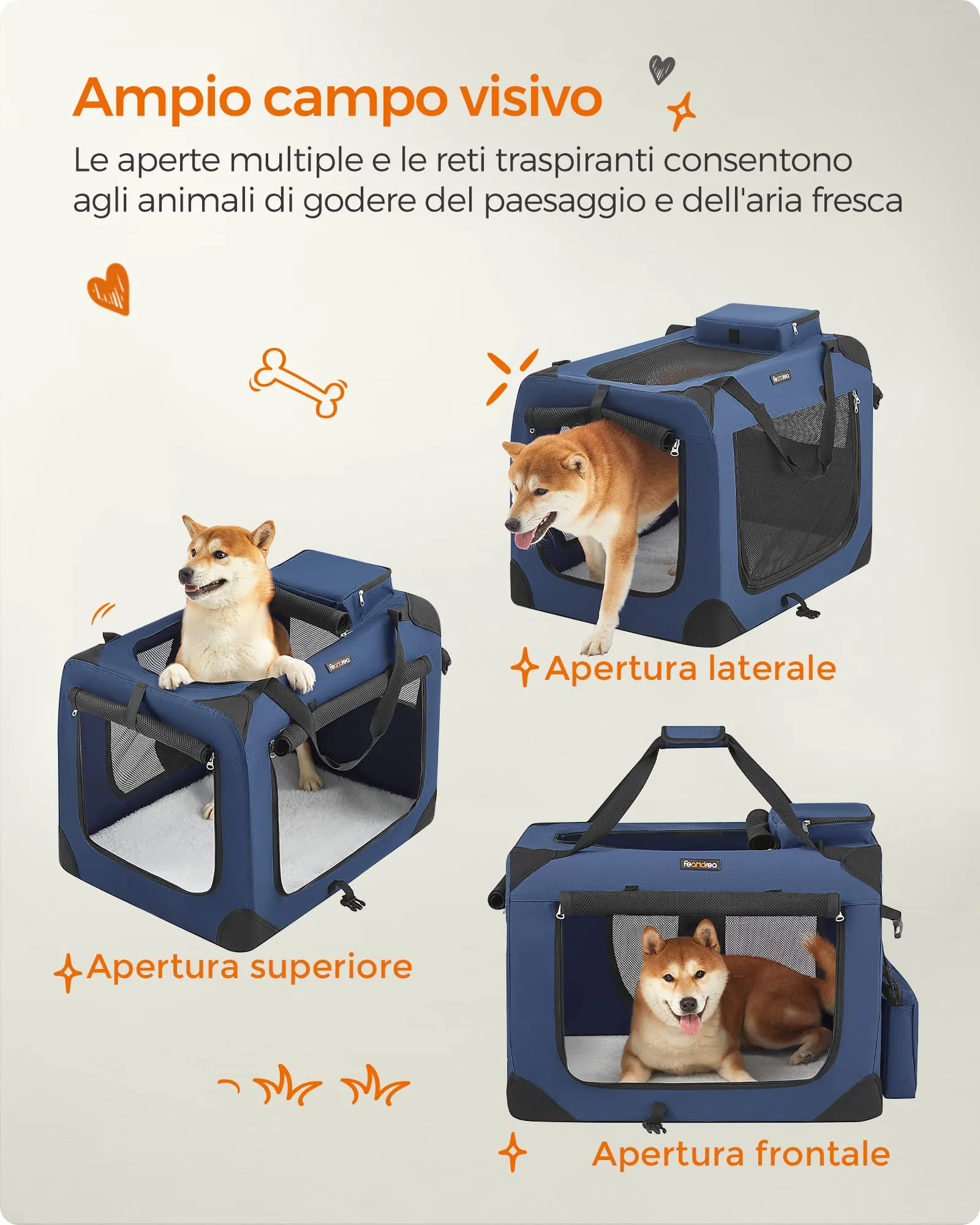 Feandrea Trasportino per Cane, Gabbia Pieghevole, L (70 x 52 x 52 cm), Blu Scuro PDC70Z - immagine 9