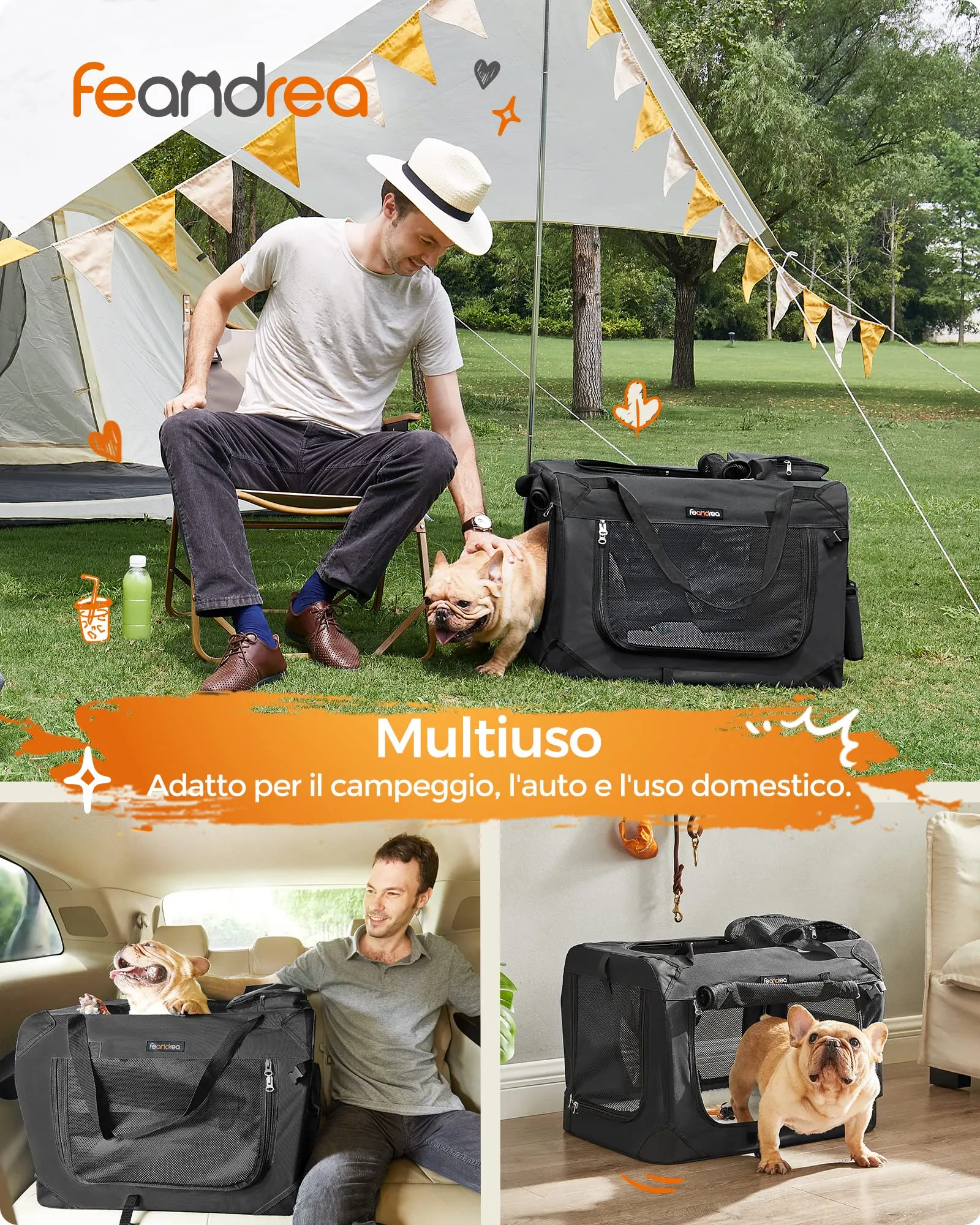 Feandrea Trasportino per Cani Pieghevole, Taglia M, 60 x 42 x 42 cm, Nero - immagine 2