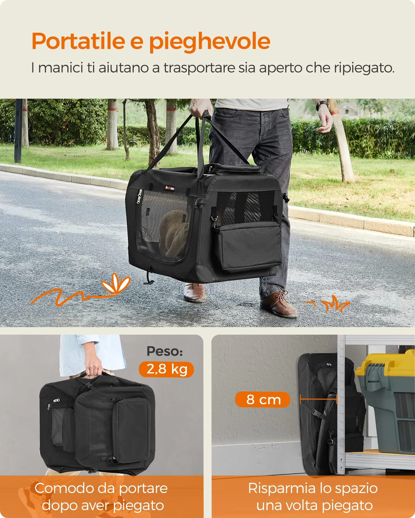 Feandrea Trasportino per Cani Pieghevole, Taglia M, 60 x 42 x 42 cm, Nero - immagine 3