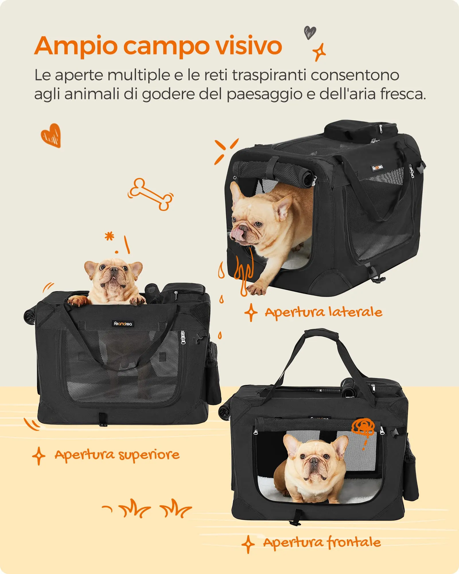 Feandrea Trasportino per Cani Pieghevole, Taglia M, 60 x 42 x 42 cm, Nero - immagine 8