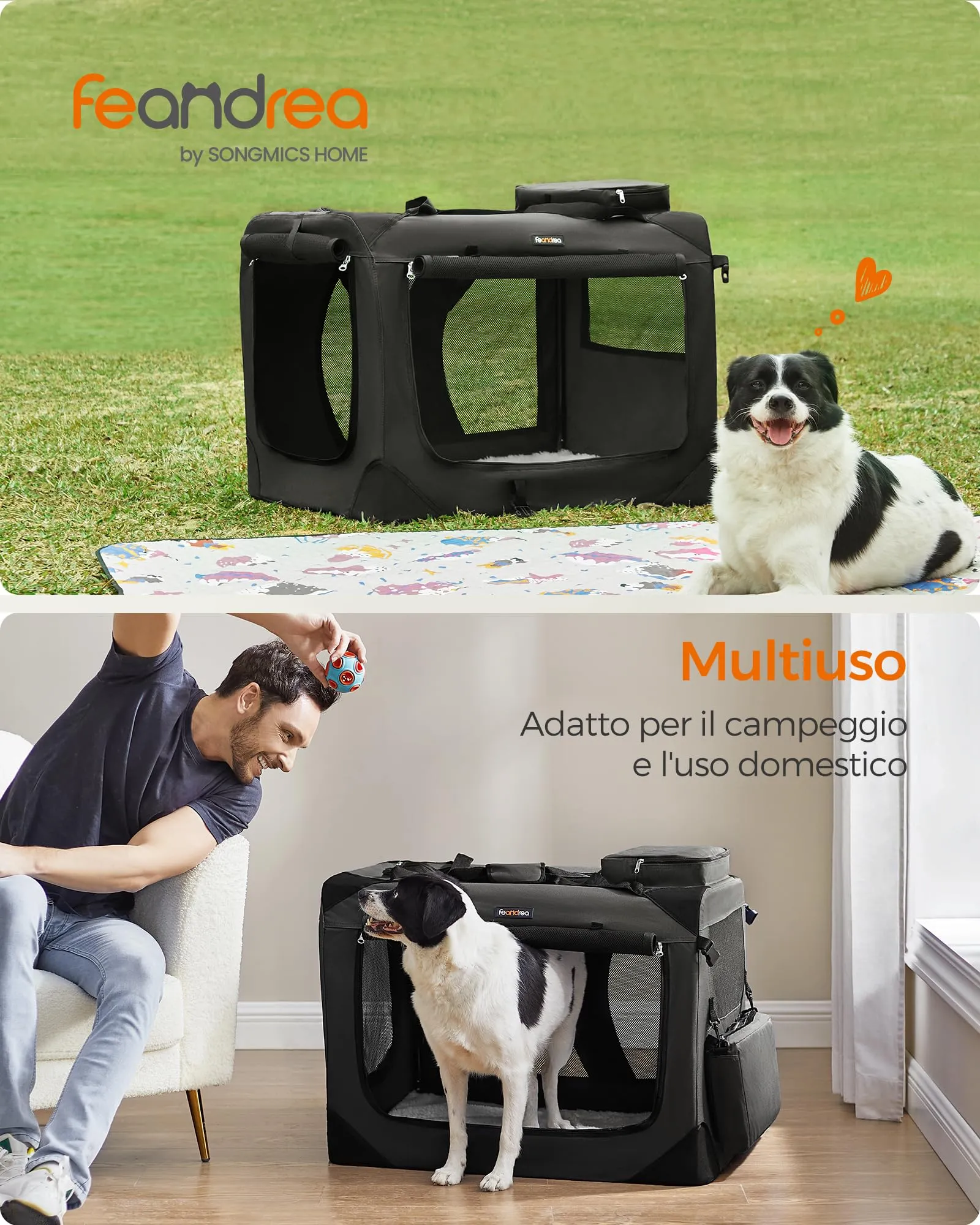 Feandrea Trasportino per Cani Pieghevole, Taglia XL, 81 x 58 x 58 cm, Nero PDC80H - immagine 3