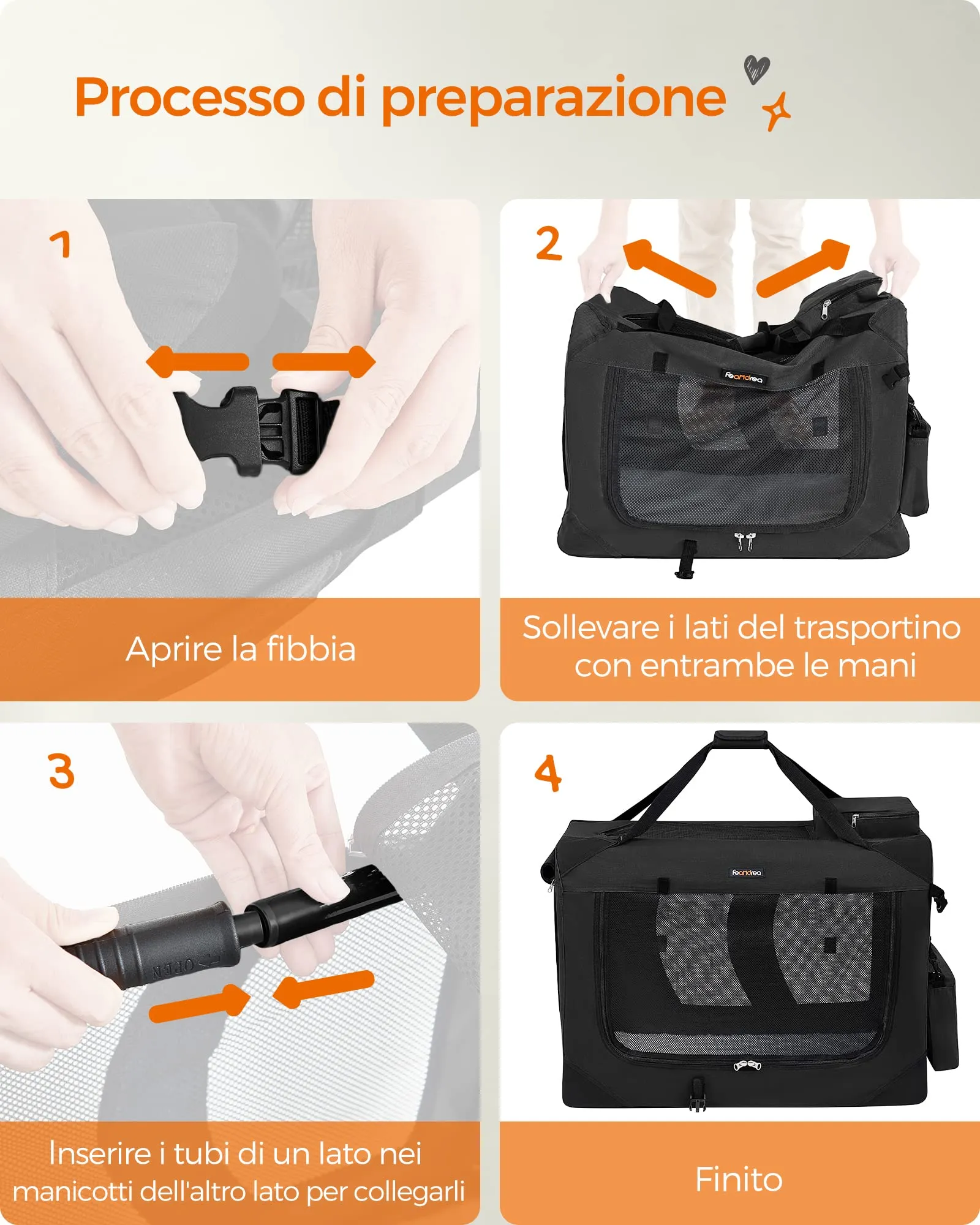 Feandrea Trasportino per Cani Pieghevole, Taglia XL, 81 x 58 x 58 cm, Nero PDC80H - immagine 9