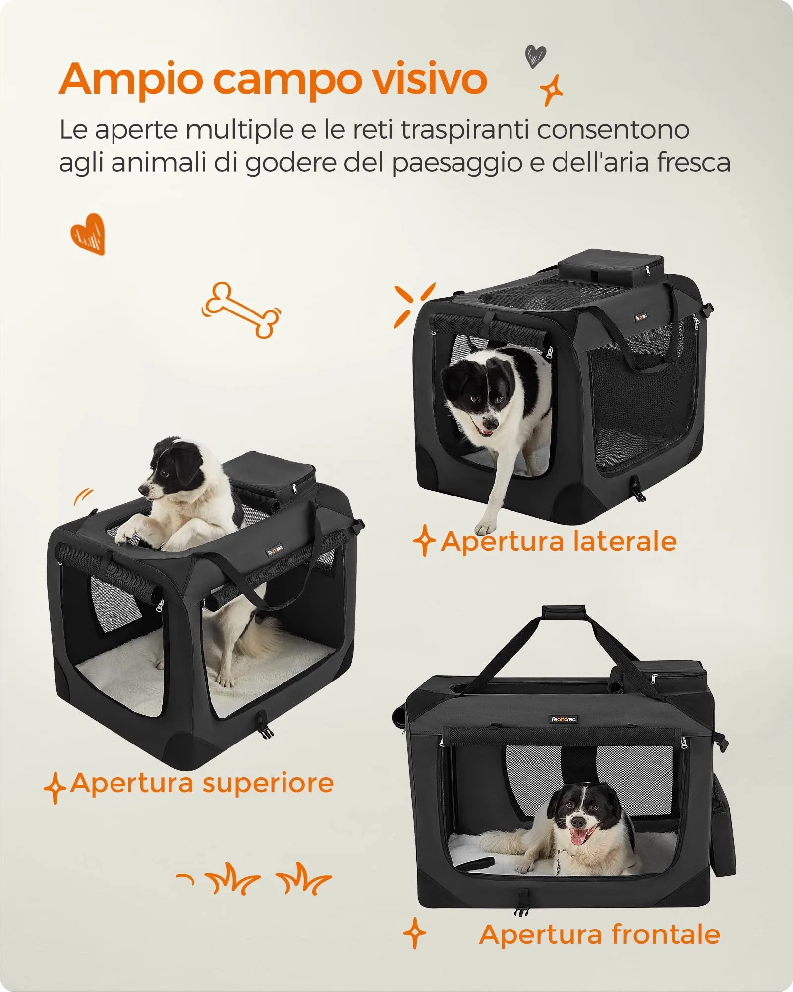 Feandrea Trasportino per Cani Pieghevole, Taglia XL, 81 x 58 x 58 cm, Nero PDC80H - immagine 10