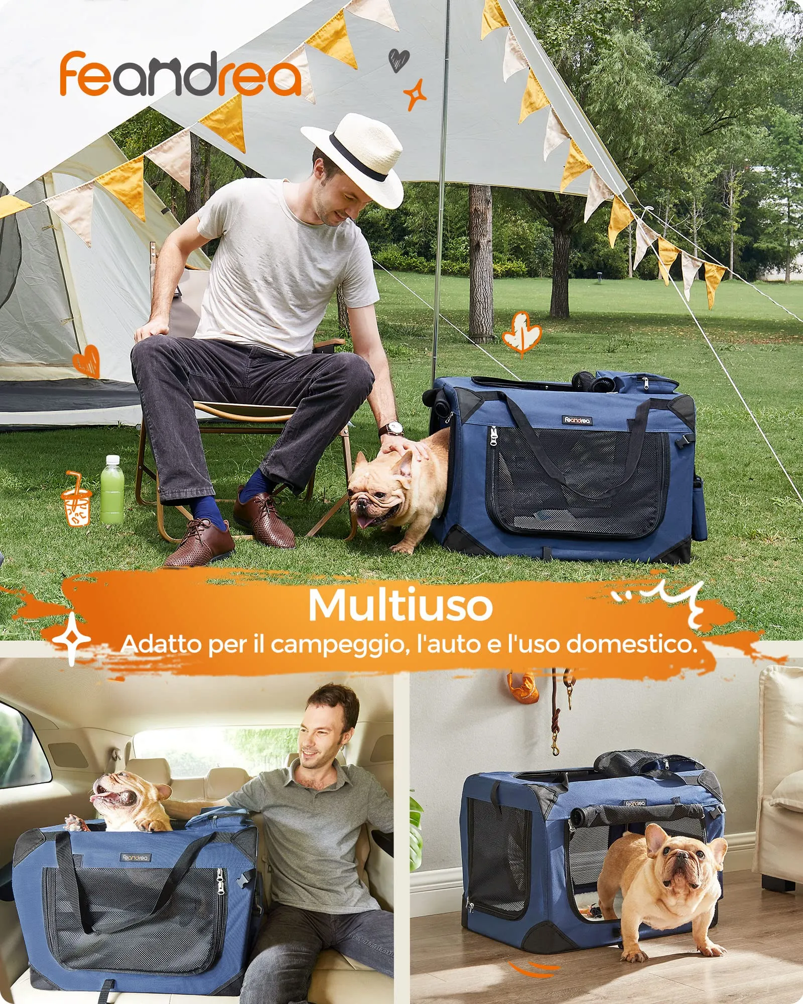 Feandrea Trasportino per Cani, Gabbia Pieghevole, Taglia S, 50 x 35 x 35 cm - immagine 2