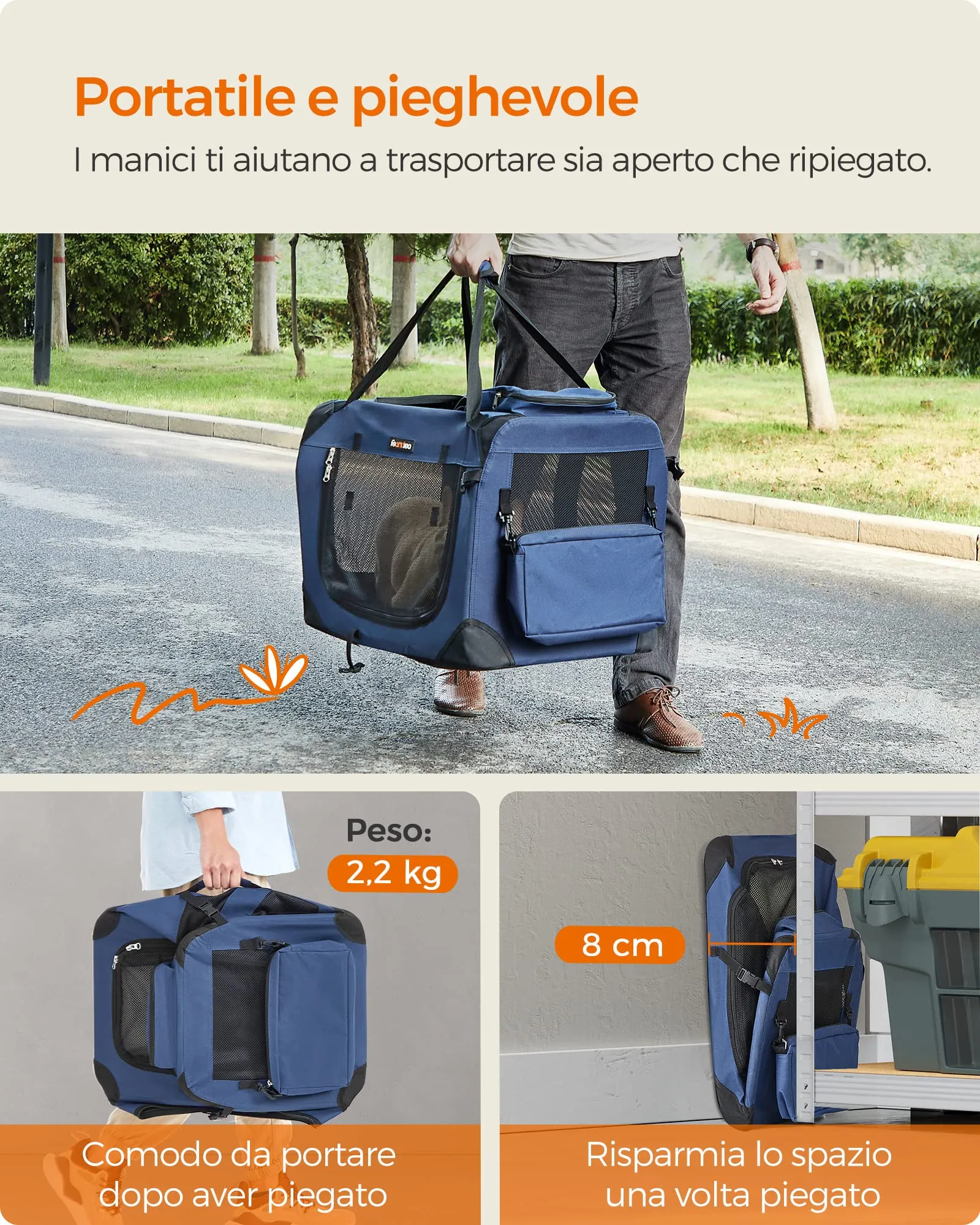 Feandrea Trasportino per Cani, Gabbia Pieghevole, Taglia S, 50 x 35 x 35 cm - immagine 3
