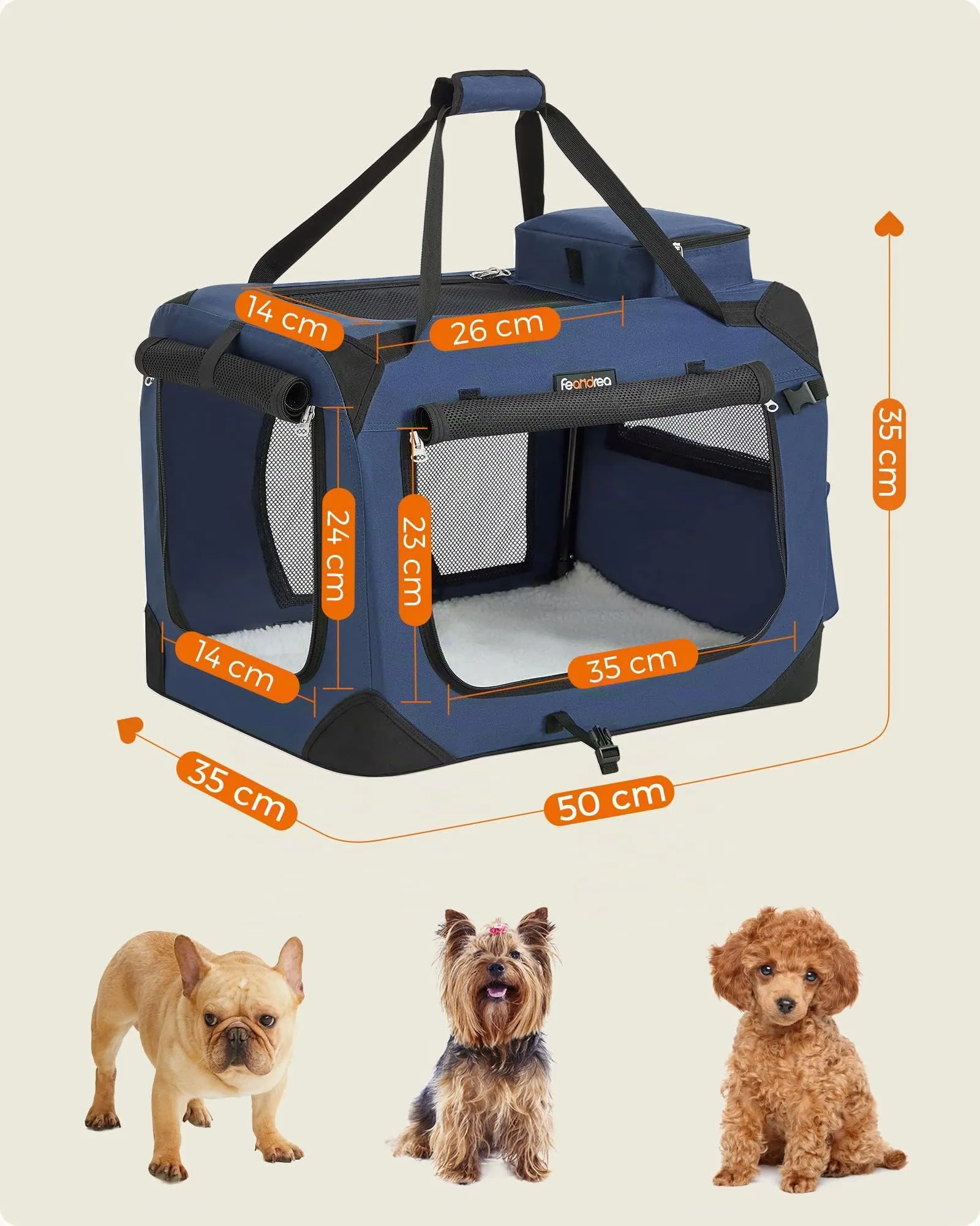 Feandrea Trasportino per Cani, Gabbia Pieghevole, Taglia S, 50 x 35 x 35 cm - immagine 4