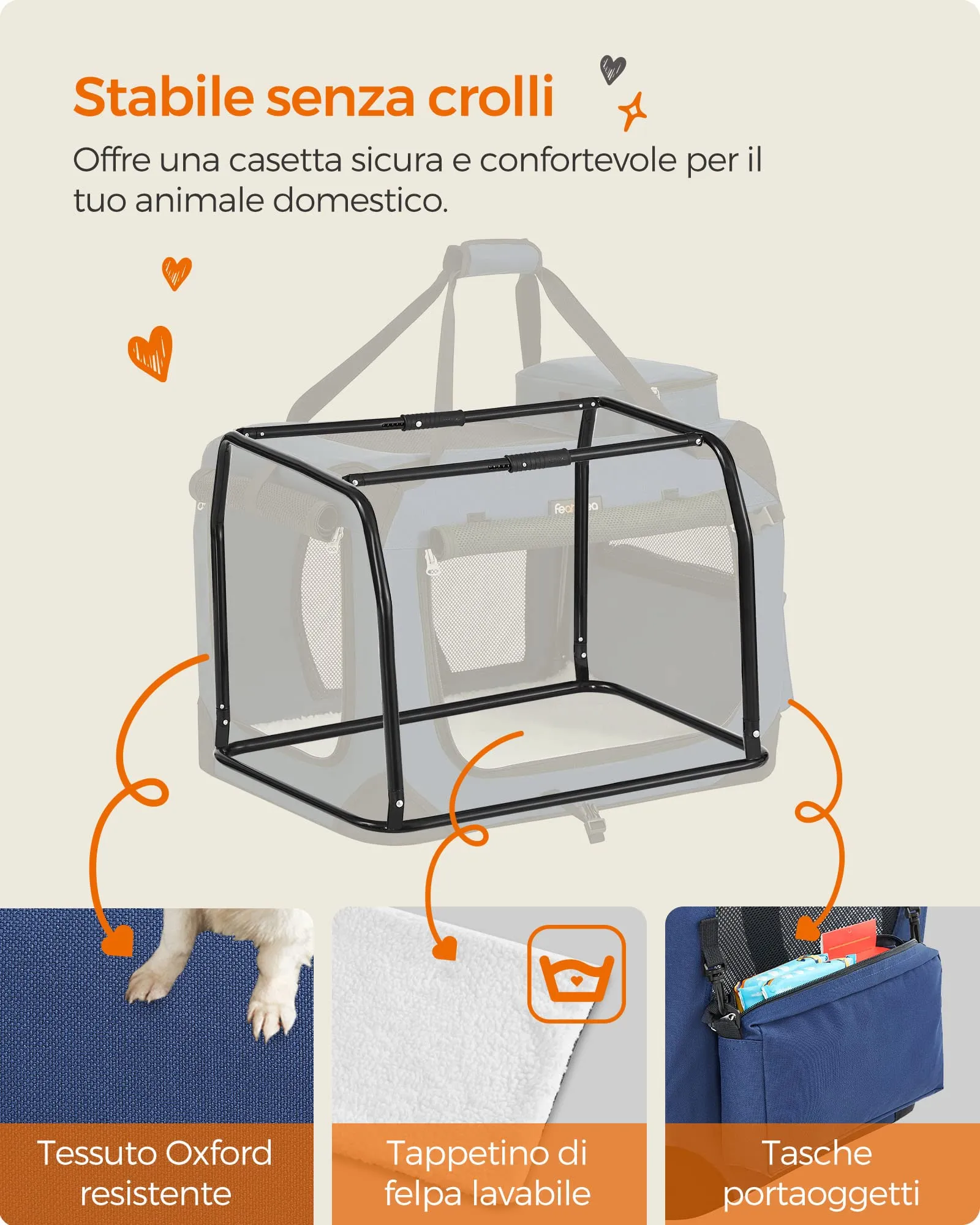 Feandrea Trasportino per Cani, Gabbia Pieghevole, Taglia S, 50 x 35 x 35 cm - immagine 6