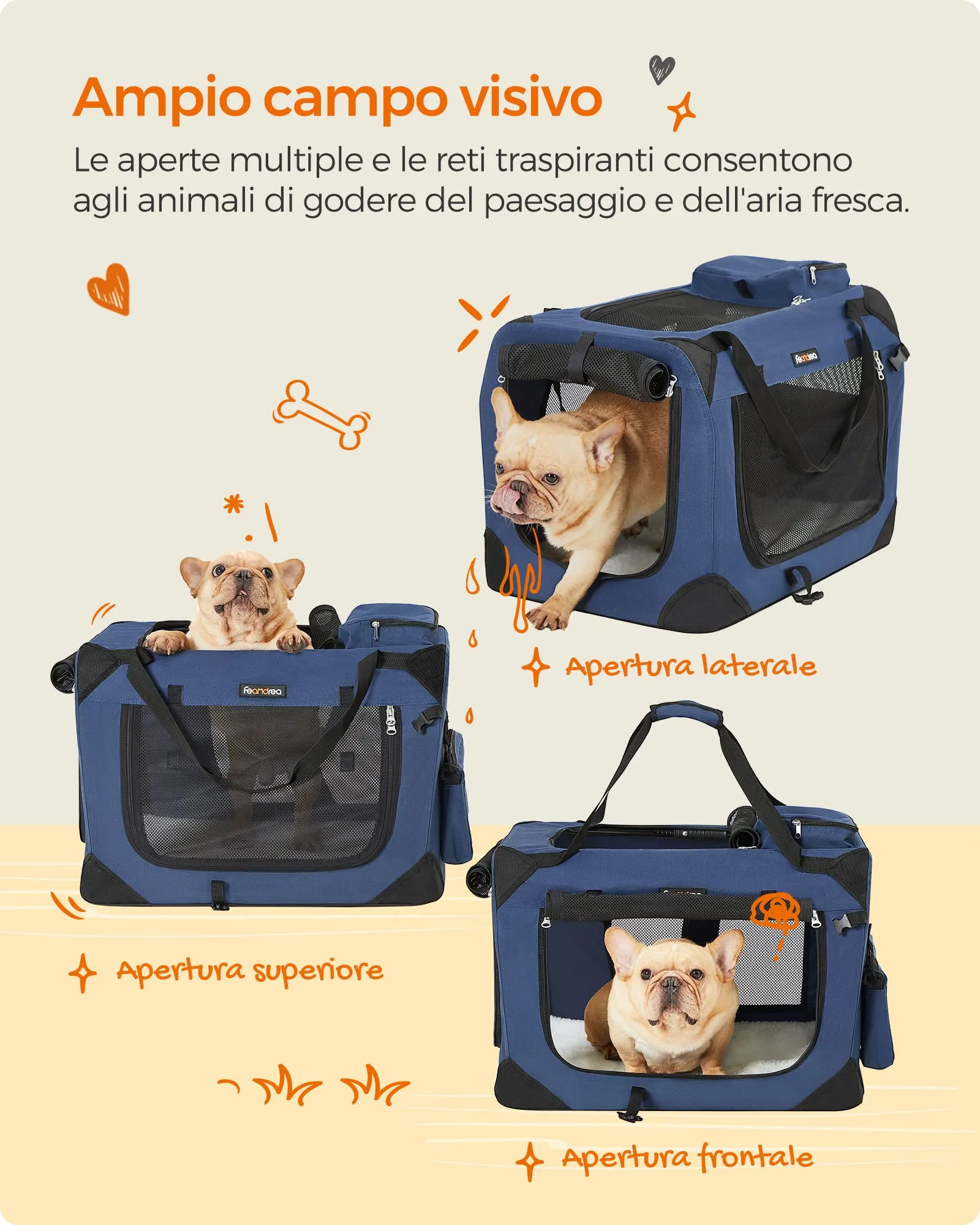 Feandrea Trasportino per Cani, Gabbia Pieghevole, Taglia S, 50 x 35 x 35 cm - immagine 8