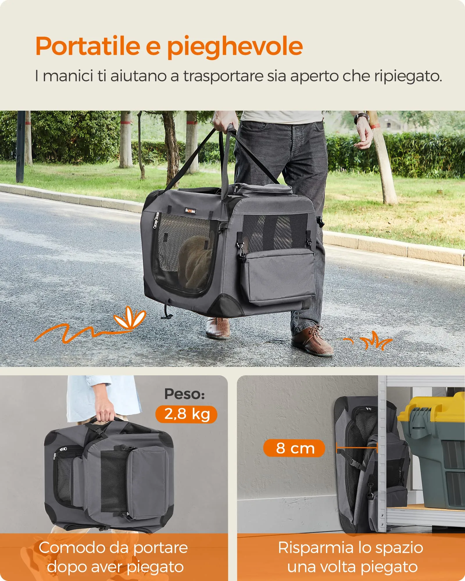 Feandrea Trasportino per Cani, Gabbia Pieghevole, Taglia M, 60 x 42 x 42 cm - immagine 3