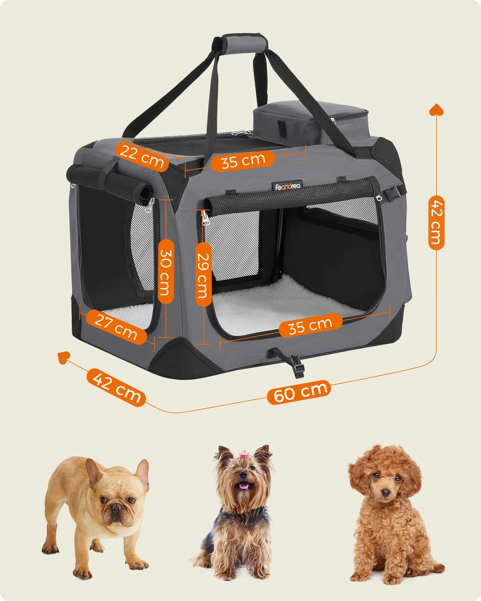 Feandrea Trasportino per Cani, Gabbia Pieghevole, Taglia M, 60 x 42 x 42 cm - immagine 4