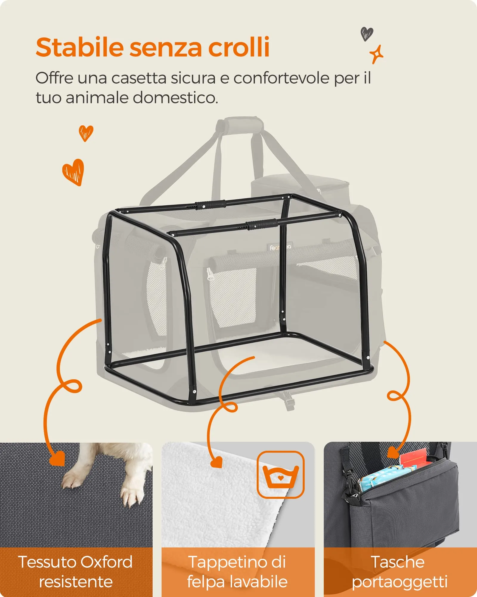 Feandrea Trasportino per Cani, Gabbia Pieghevole, Taglia M, 60 x 42 x 42 cm - immagine 6