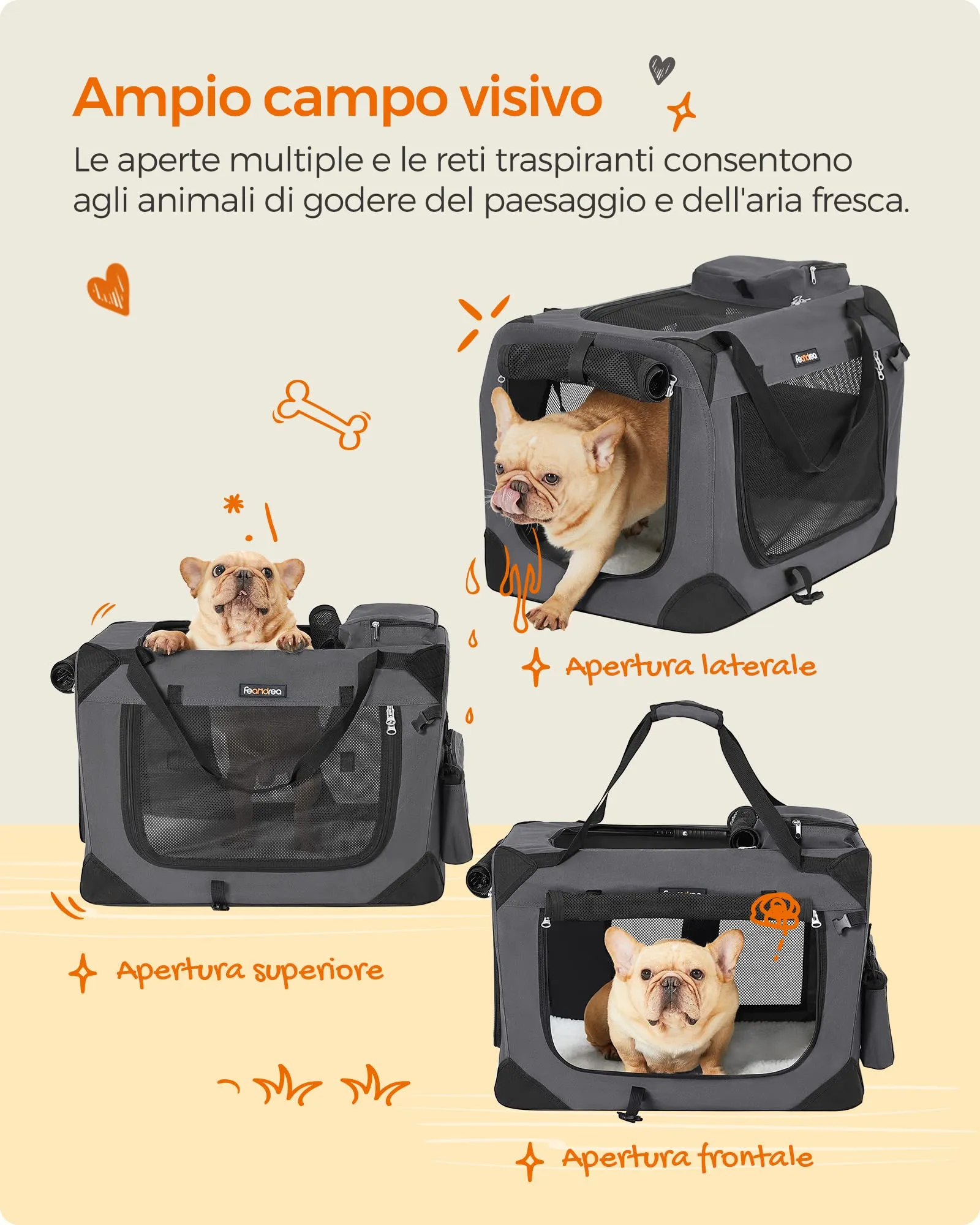 Feandrea Trasportino per Cani, Gabbia Pieghevole, Taglia M, 60 x 42 x 42 cm - immagine 8