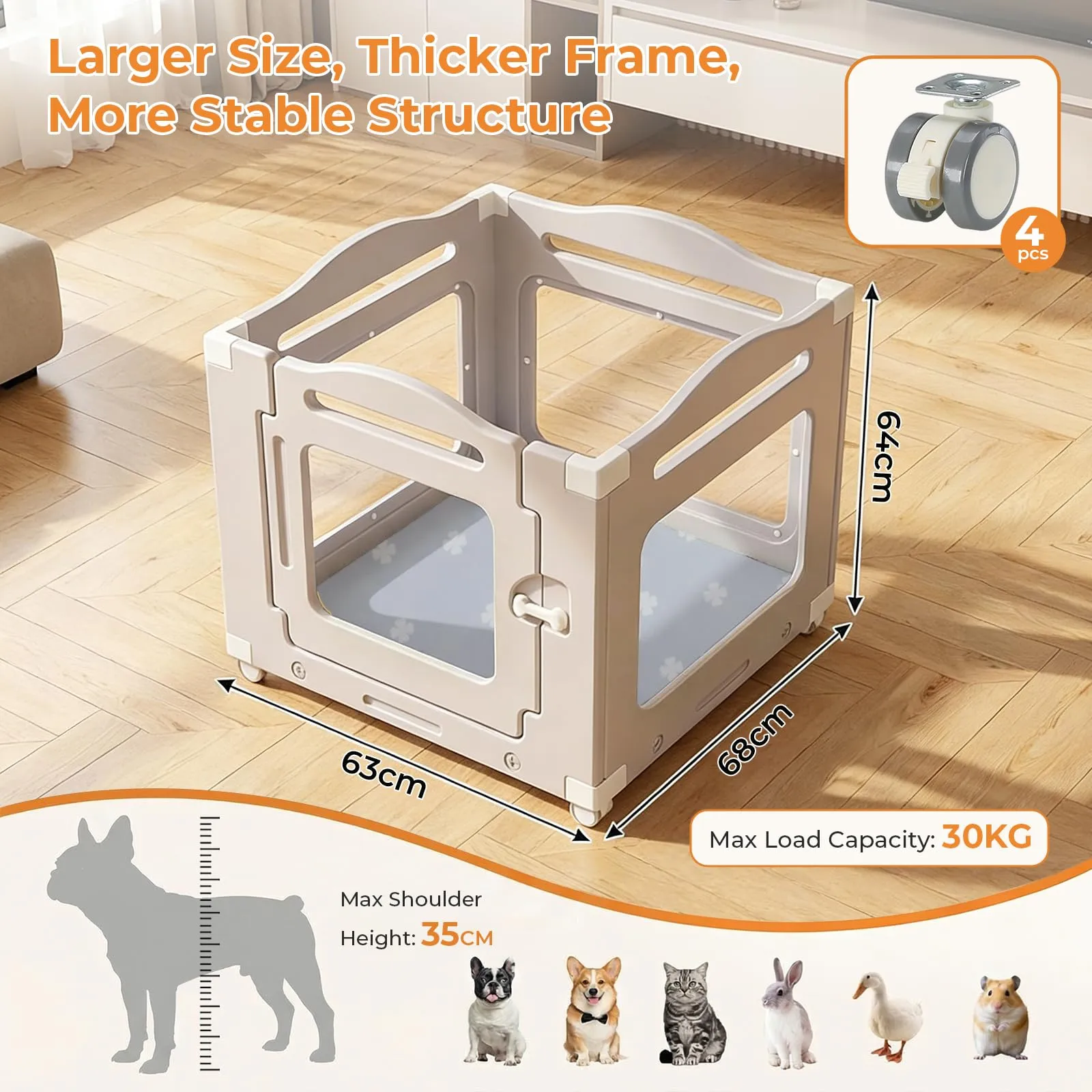 MAMIZO Recinto per Cani in Acrilico 63 × 68 cm, Box per Cuccioli con Ruote - immagine 2