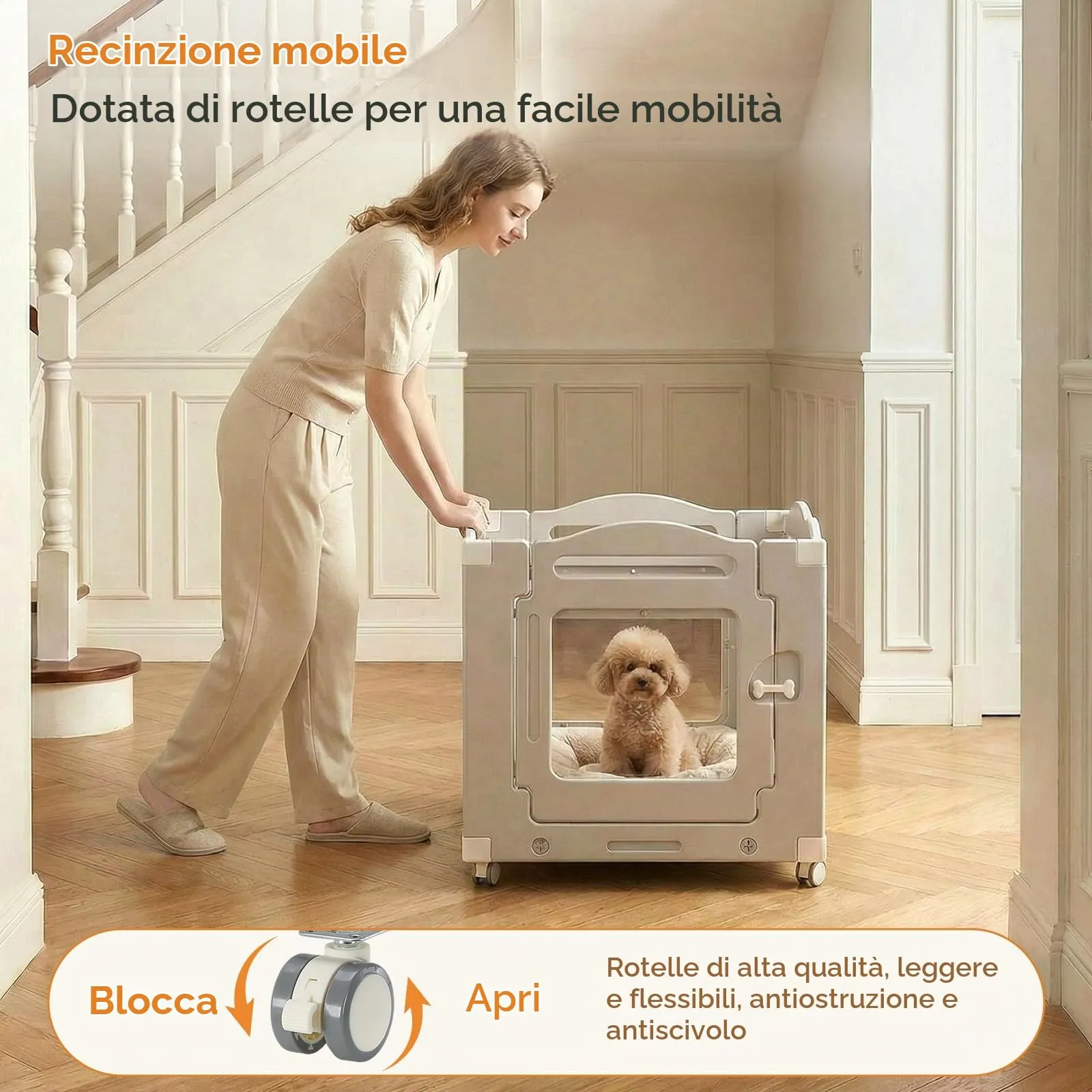 MAMIZO Recinto per Cani in Acrilico 63 × 68 cm, Box per Cuccioli con Ruote - immagine 3
