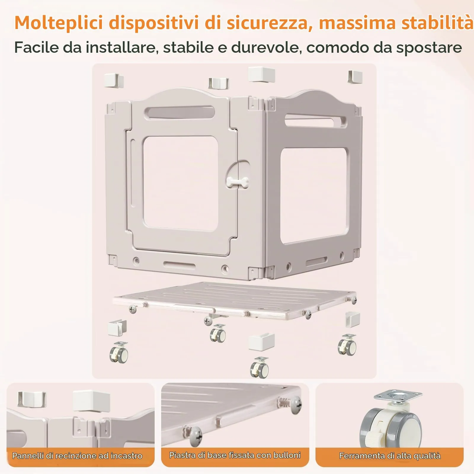 MAMIZO Recinto per Cani in Acrilico 63 × 68 cm, Box per Cuccioli con Ruote - immagine 5