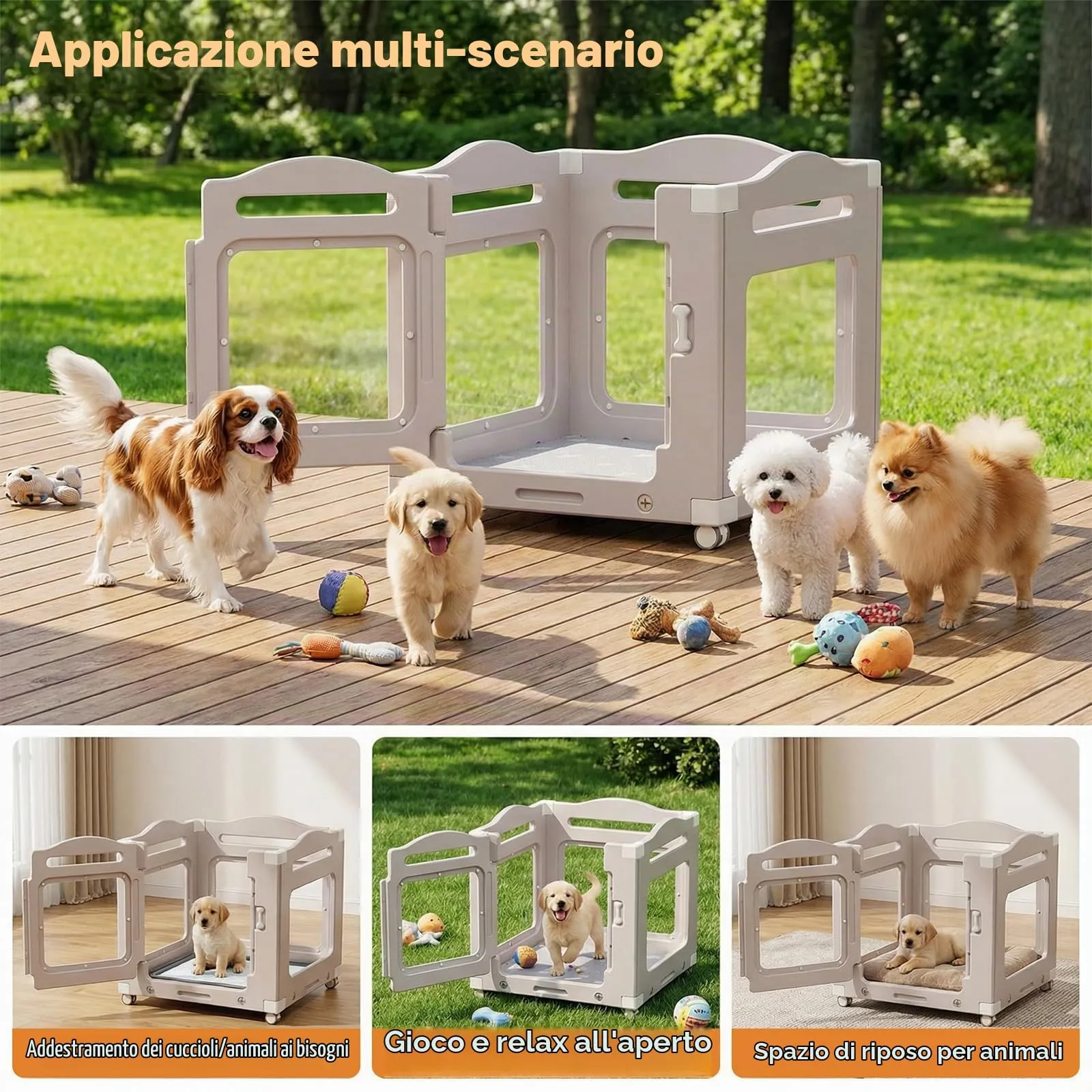 MAMIZO Recinto per Cani in Acrilico 63 × 68 cm, Box per Cuccioli con Ruote - immagine 6