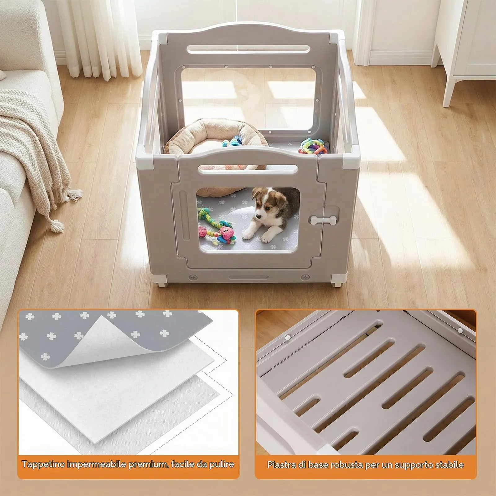 MAMIZO Recinto per Cani in Acrilico 63 × 68 cm, Box per Cuccioli con Ruote - immagine 7