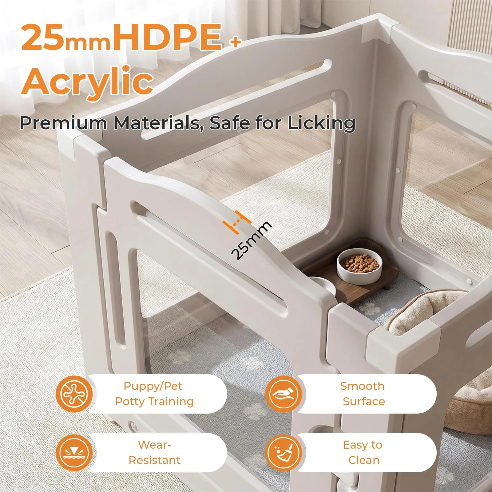 MAMIZO Recinto per Cani in Acrilico 63 × 68 cm, Box per Cuccioli con Ruote - immagine 8