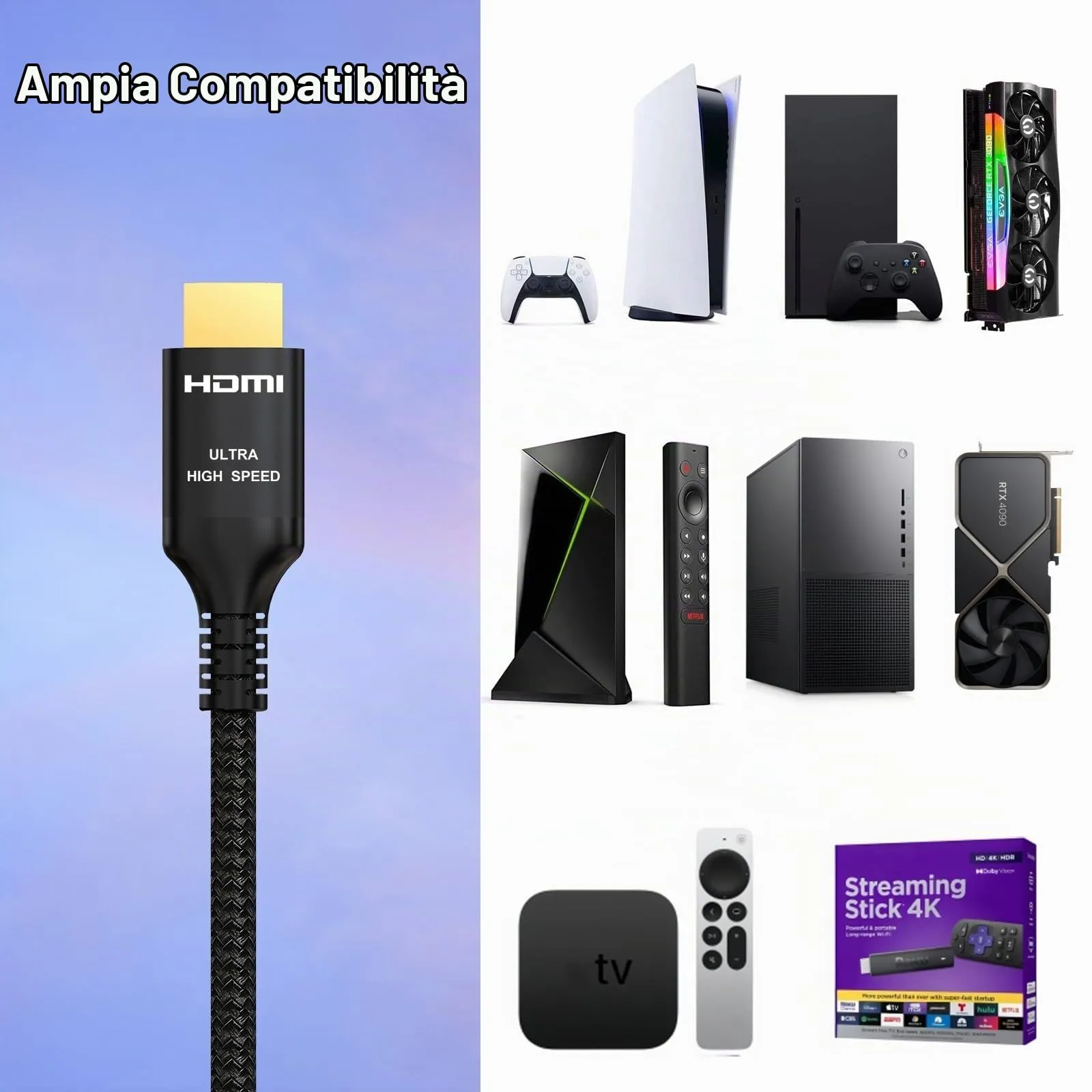 Etseinri Cavo HDMI 2.1 Ultra High Speed 8K 10K 1M, 2 Pezzi - immagine 4