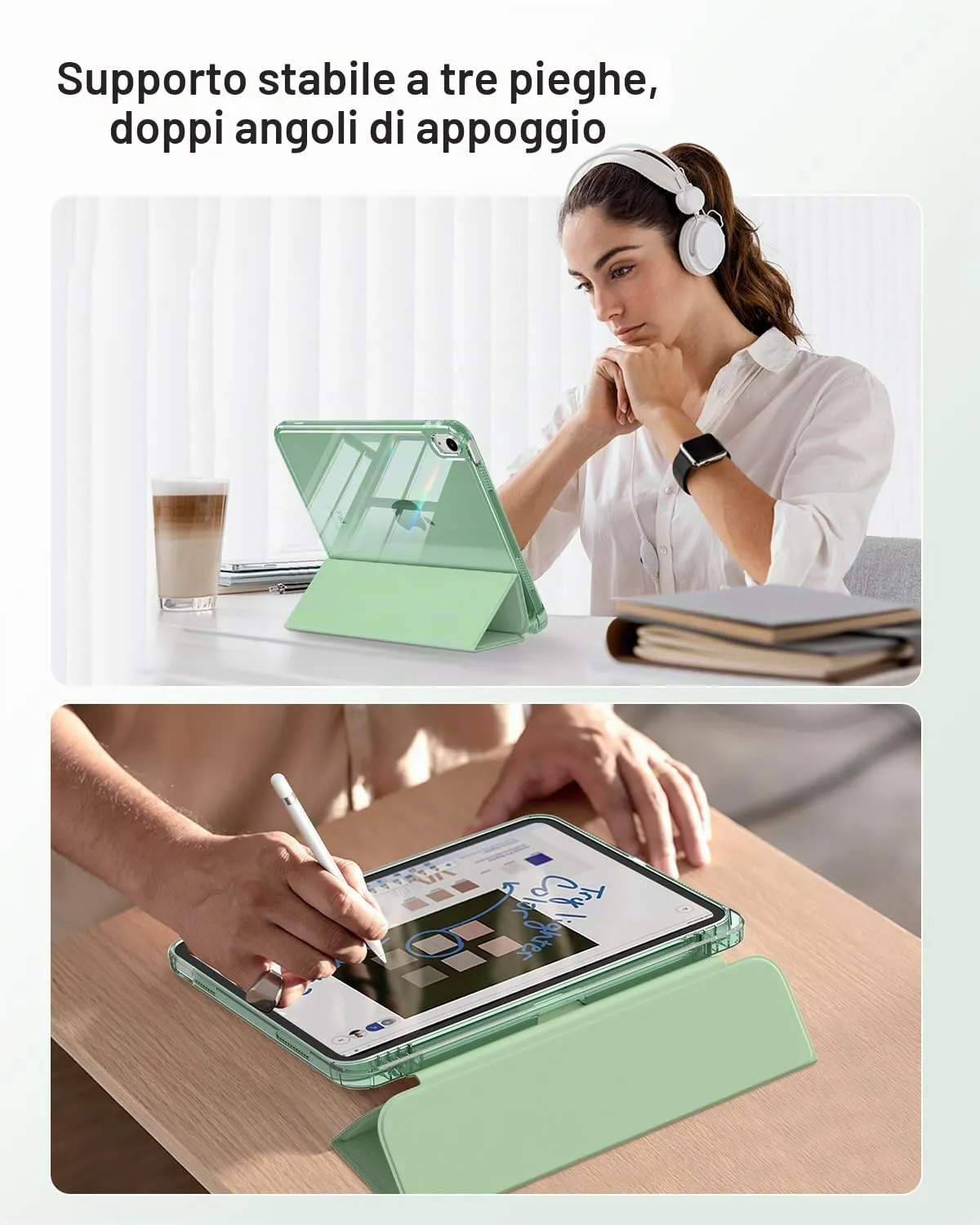 MoKo Cover for iPad 11th Gen 11" and 10th Gen 10.9", Verde Tequila con Litchi - immagine 5