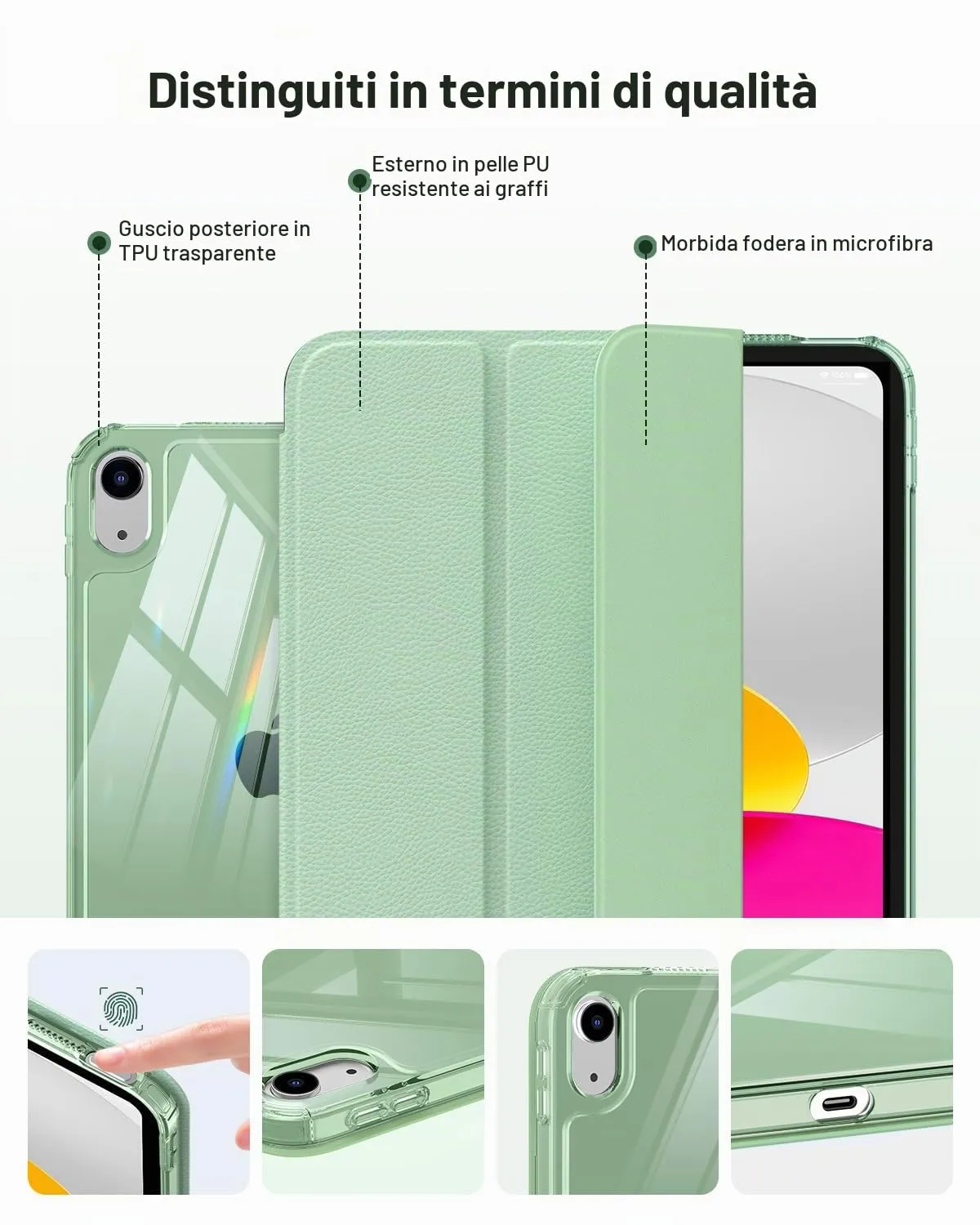 MoKo Cover for iPad 11th Gen 11" and 10th Gen 10.9", Verde Tequila con Litchi - immagine 6