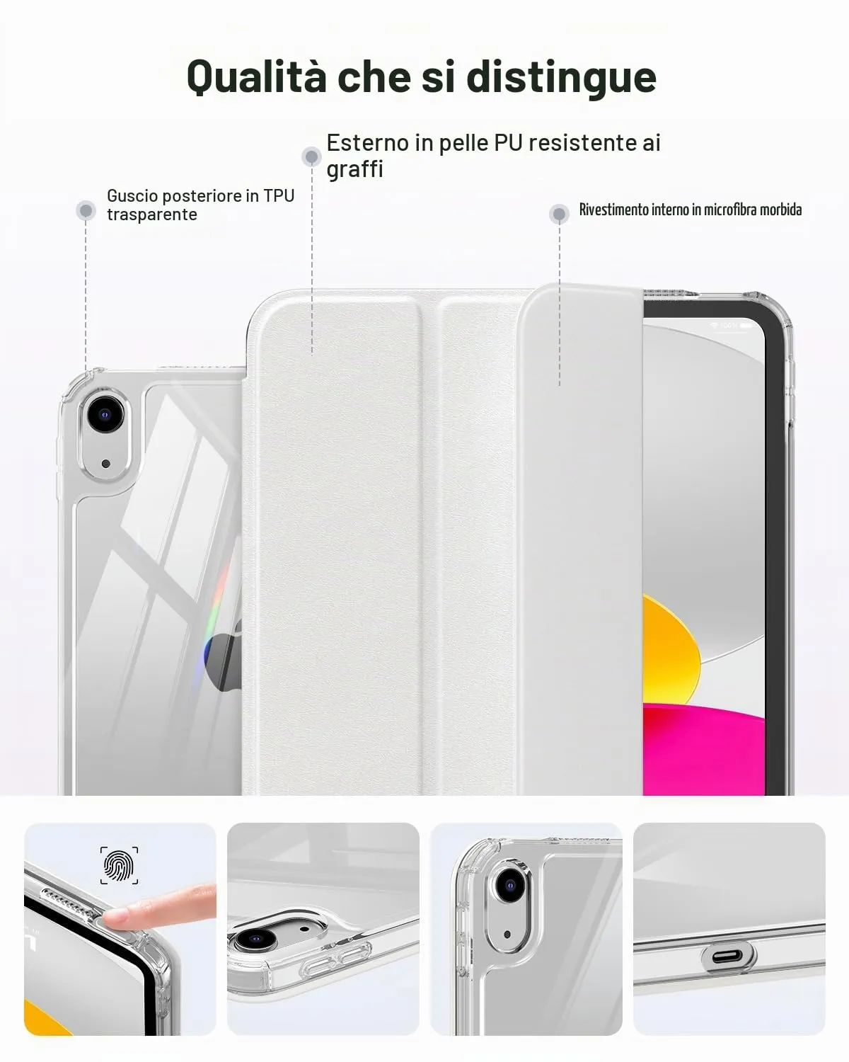 MoKo Cover per iPad 11a Gen 11" e iPad 10a Gen 10.9", Bianco - immagine 6