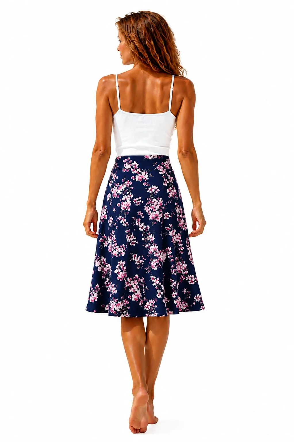 Van Der Rich Gonna Floreale con Elastico in Vita Donna - Navy Fiore 3, S-M - immagine 2