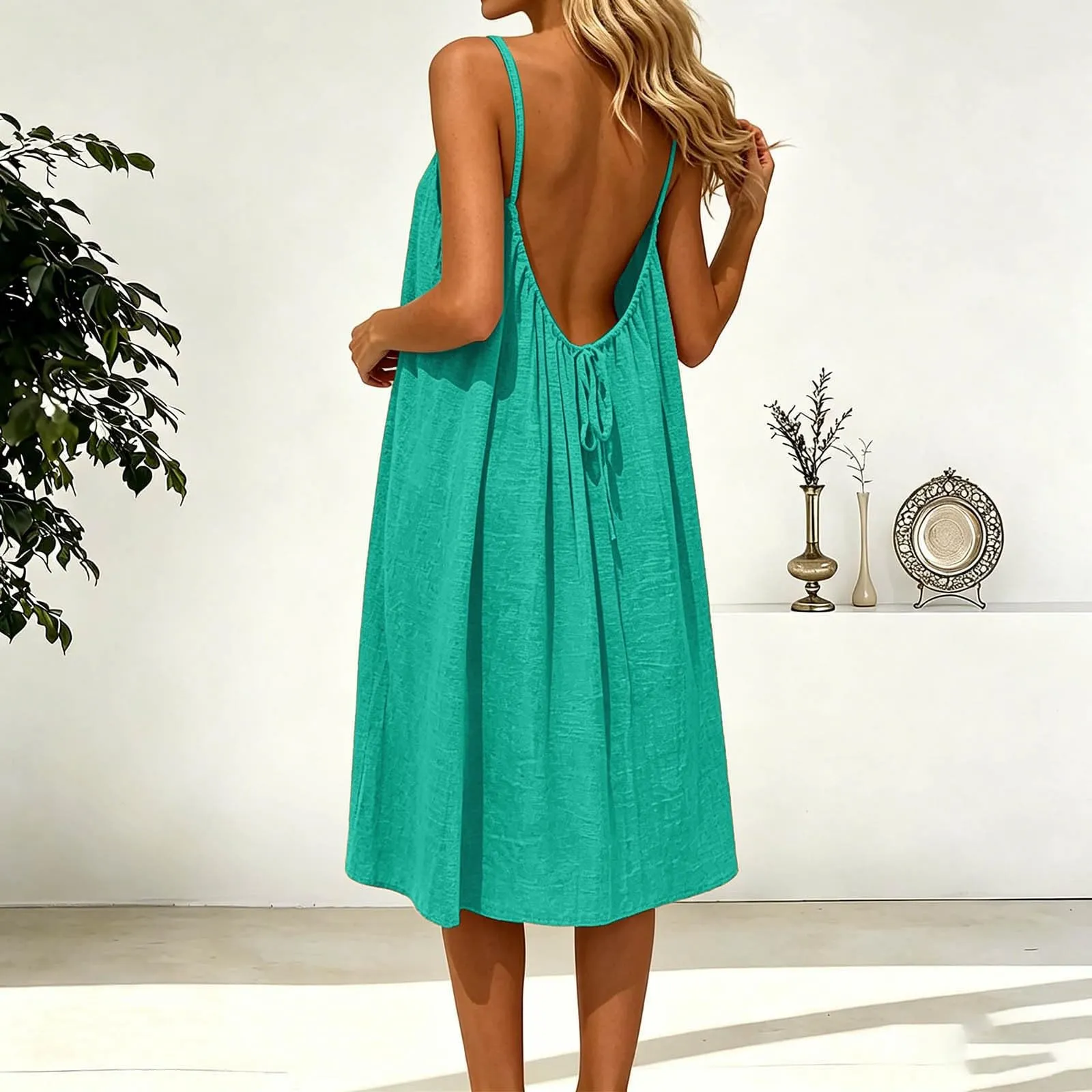 Generico Vestito Lungo Estivo Donna Senza Maniche, Verde Menta - immagine 2