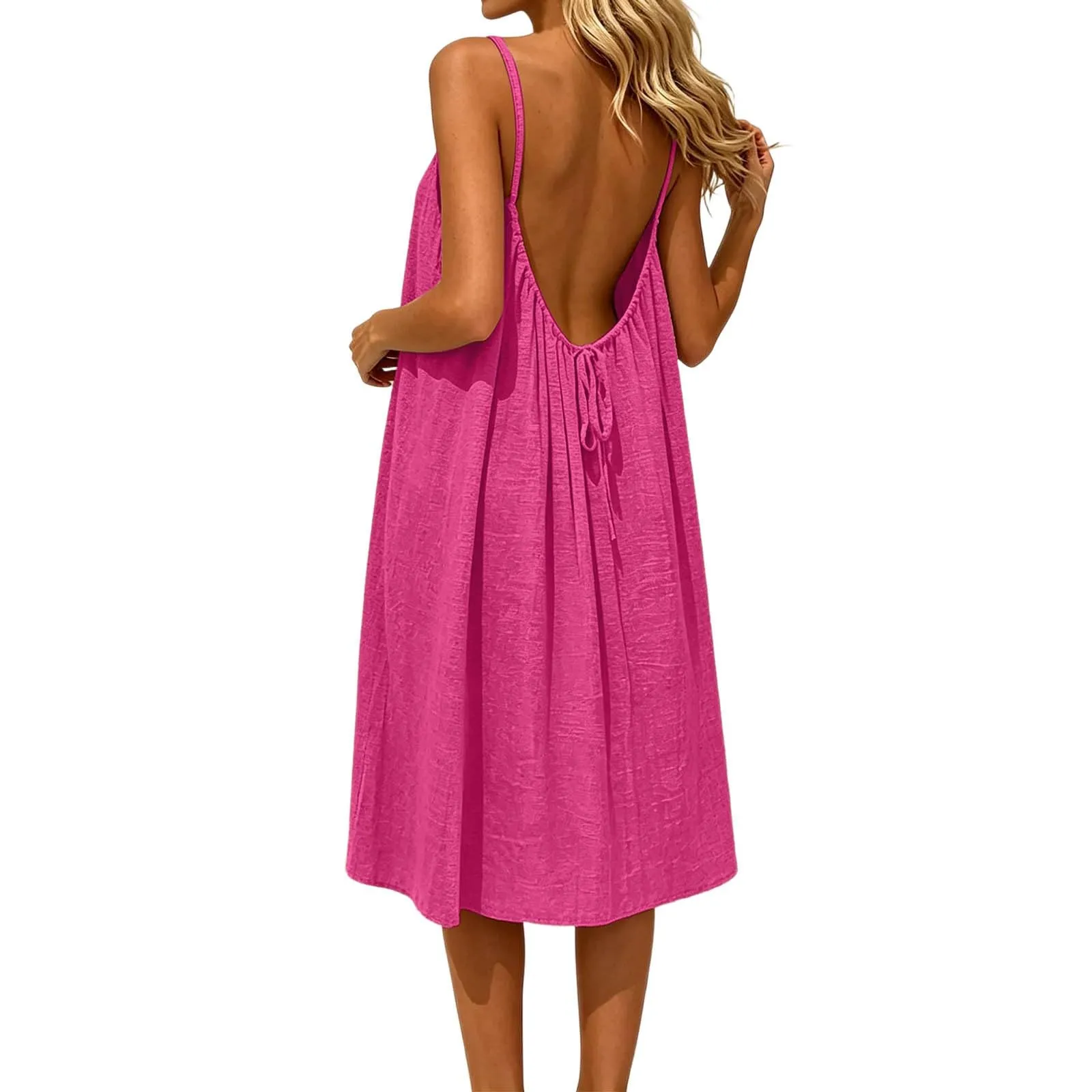 Generico Vestito Lungo Estivo Donna Senza Maniche, Rosa Caldo - immagine 5