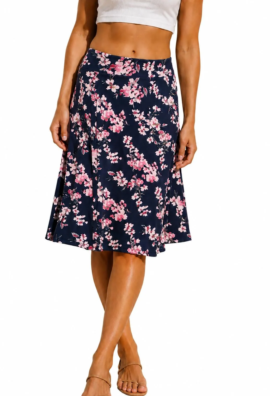 Van Der Rich Gonna Floreale con Elastico in Vita Donna, Navy Fiore 3, L-XL - immagine 3