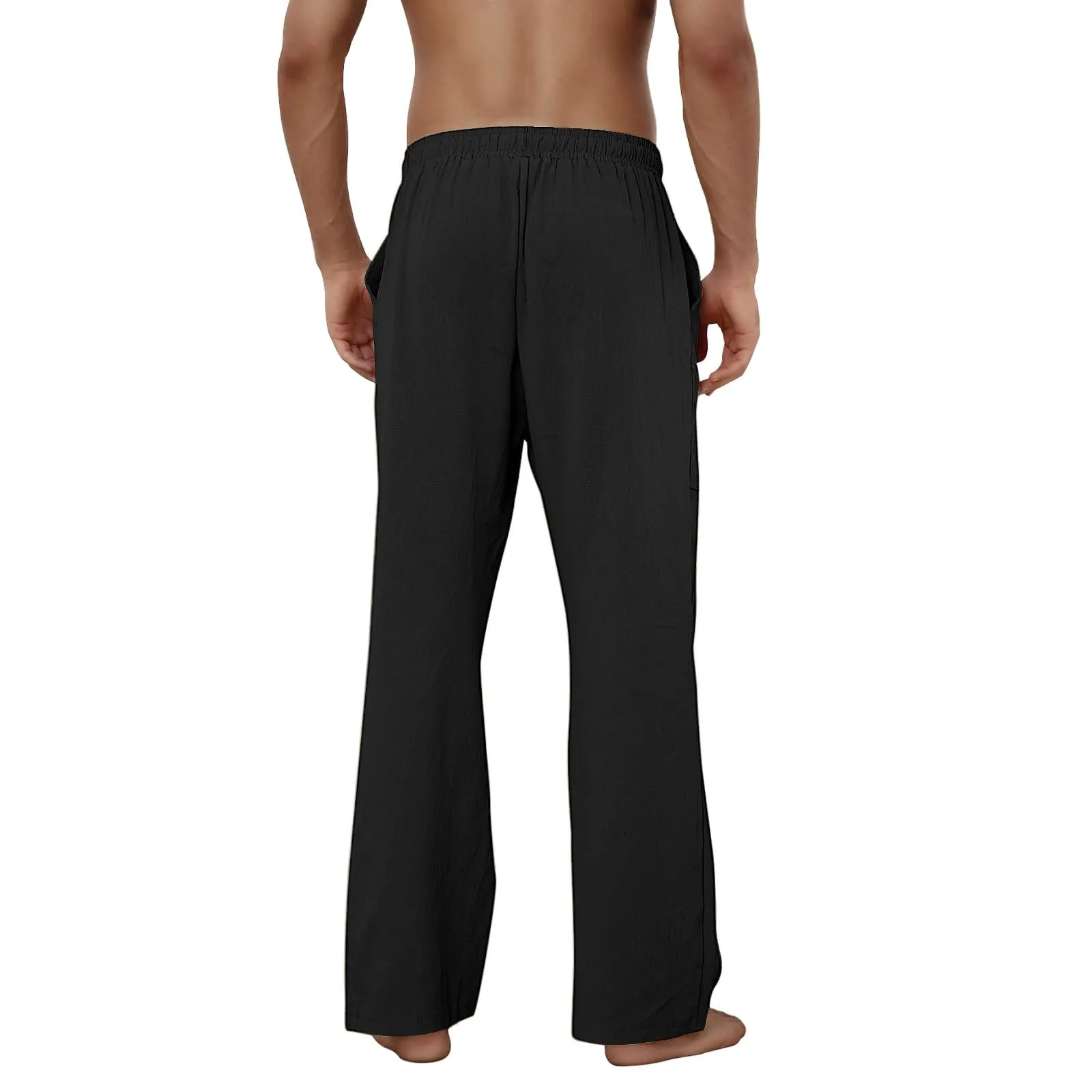 Cegerne Pantaloni in Lino Uomo, Vestibilità Ampia, Nero, M - immagine 6