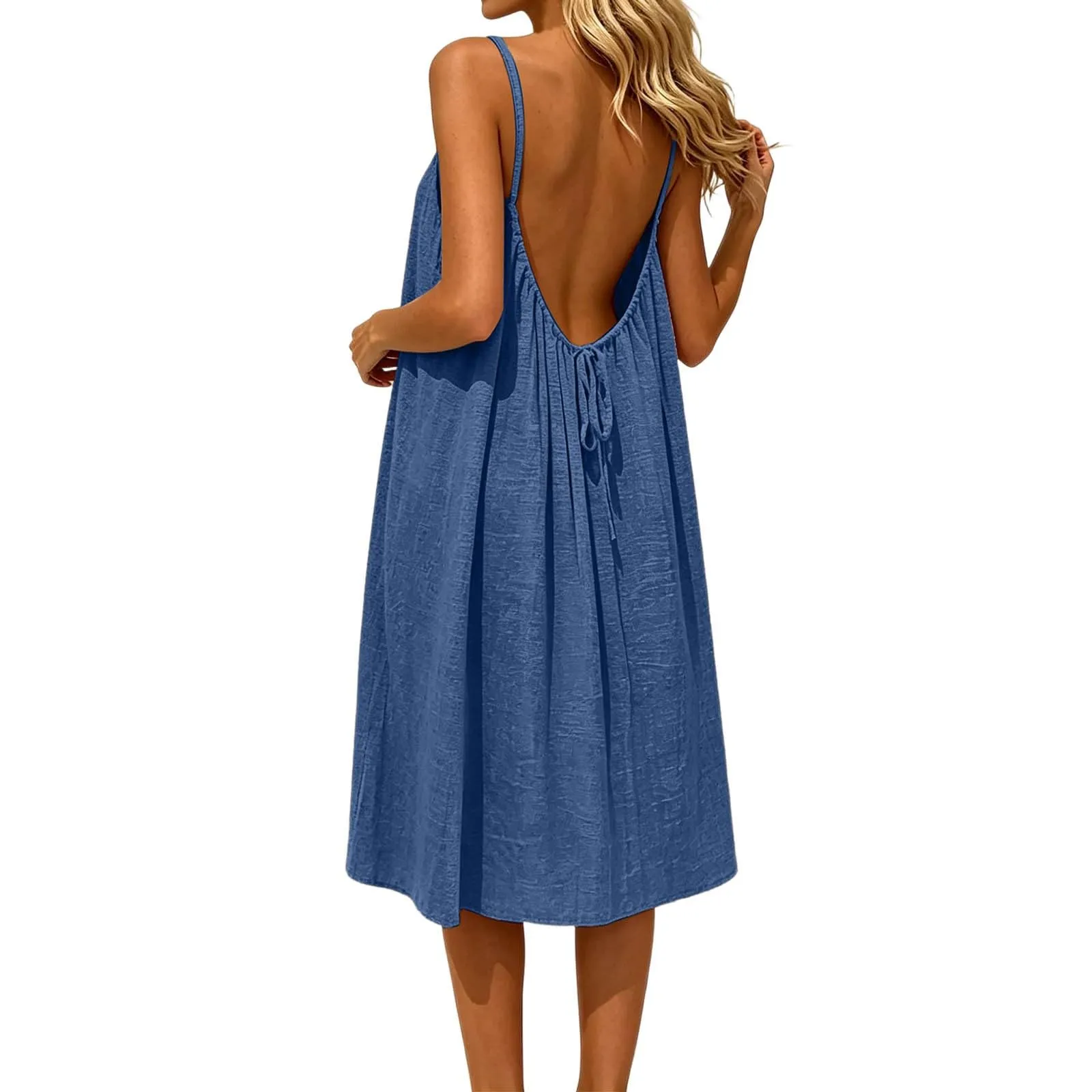 Generico Vestito Lungo Estivo Donna Senza Maniche, Marina - immagine 5